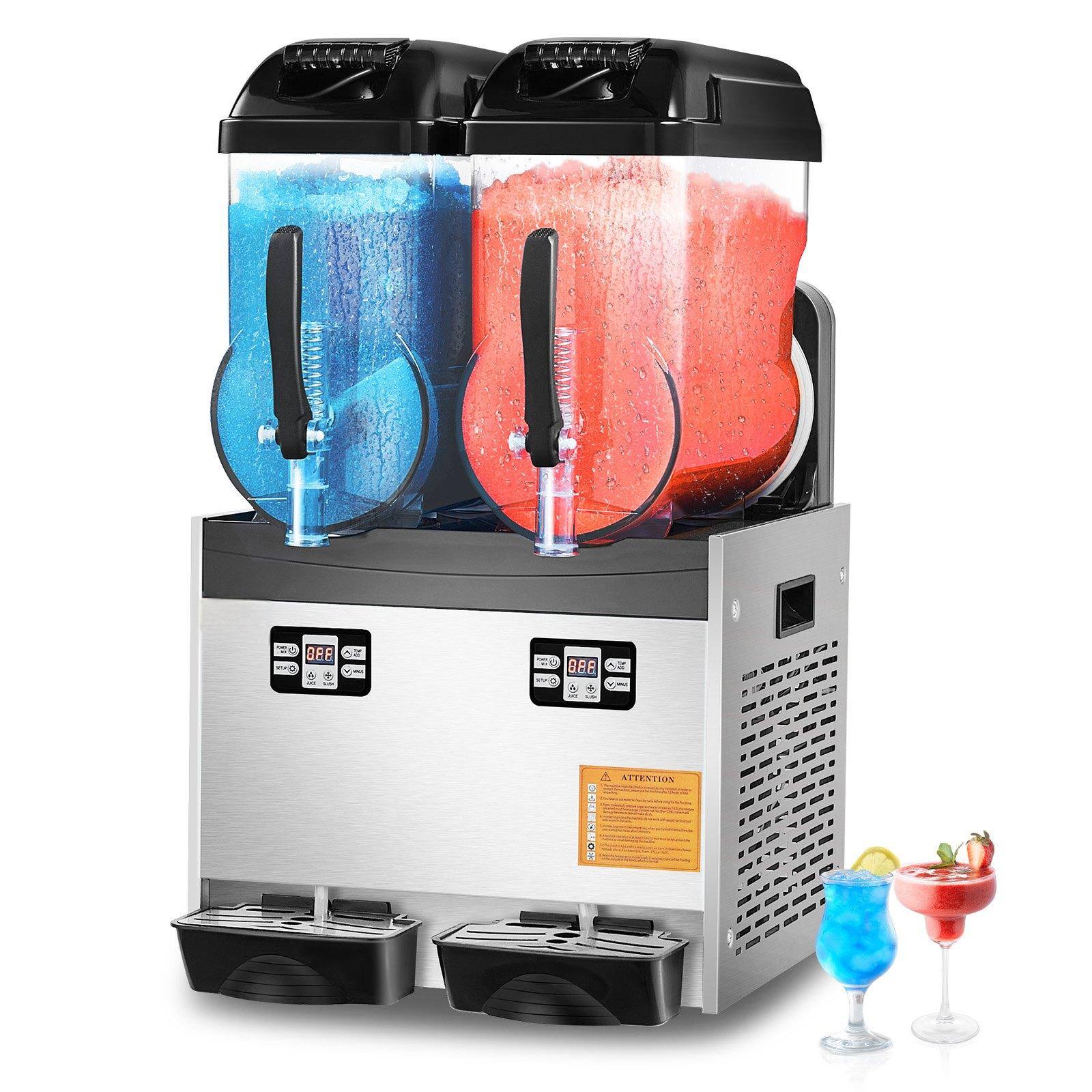 Glintex - Commercial Slushie Machine 12Lx2 Double Tank Frozen Drink Maker for Restaurant Café Bar Home Party - Silver