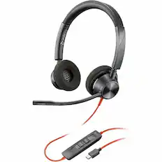 Front. HP - Poly Blackwire 3320 Stereo Microsoft Teams Certified USB-C Headset + USB-C/A Adapter - Microsoft Teams Certification - Red.