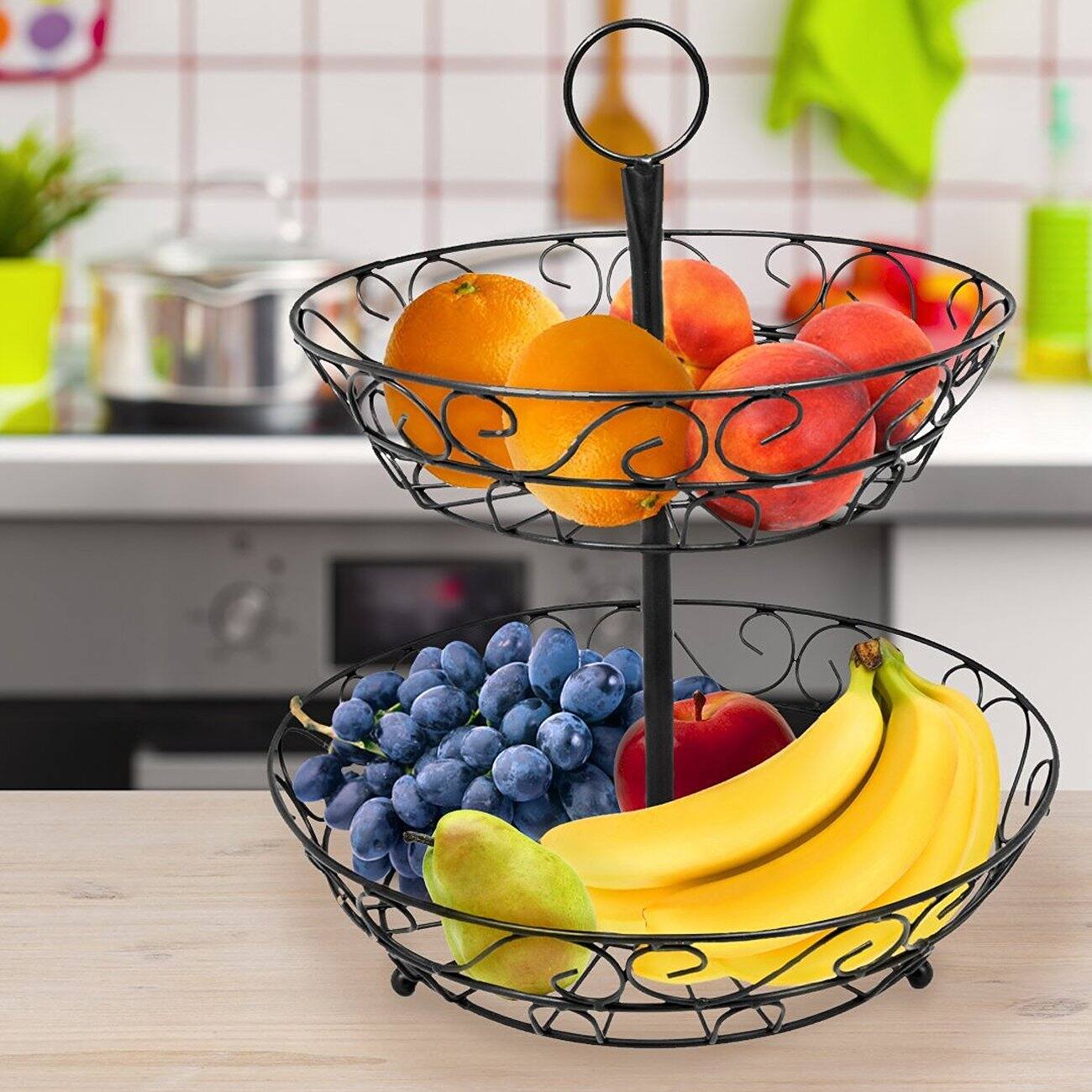 Alt View 1. Sorbus - Sorbus Fruit Basket for Kitchen - 2-Tier Countertop Fruit Holder & Decorative Bowl Stand - Black.