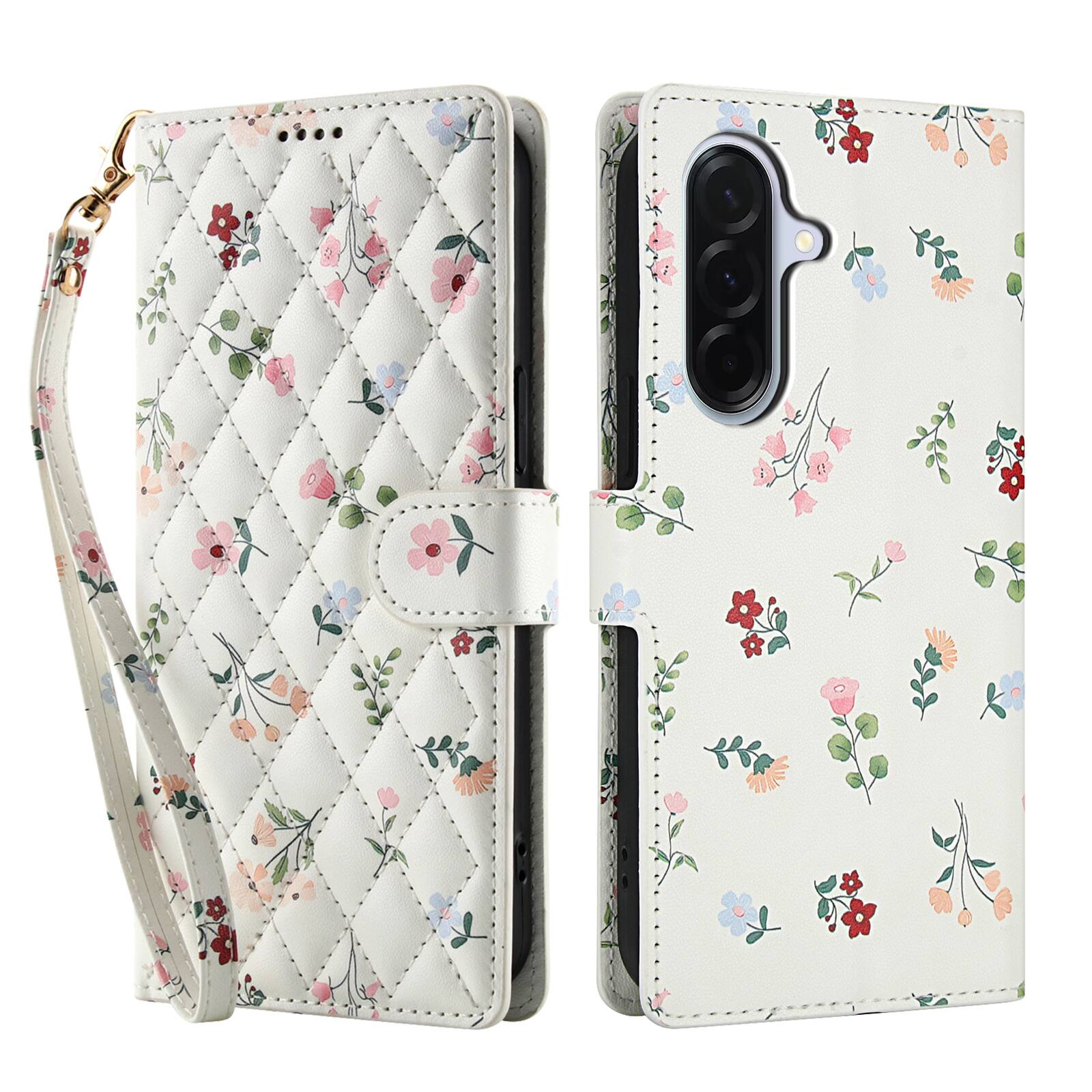 Angle. Dteck - Floral Wallet Phone Case for Samsung Galaxy A17 5G with Wrist Strap, Premium PU Leather Shockproof Protective Flip Cover - A.