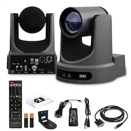PTZOptics - Move SE PTZ Camera with 20x Optical Zoom (PT20X-SE-GY-G3) + Universal Wall Mount (Black) - Gray