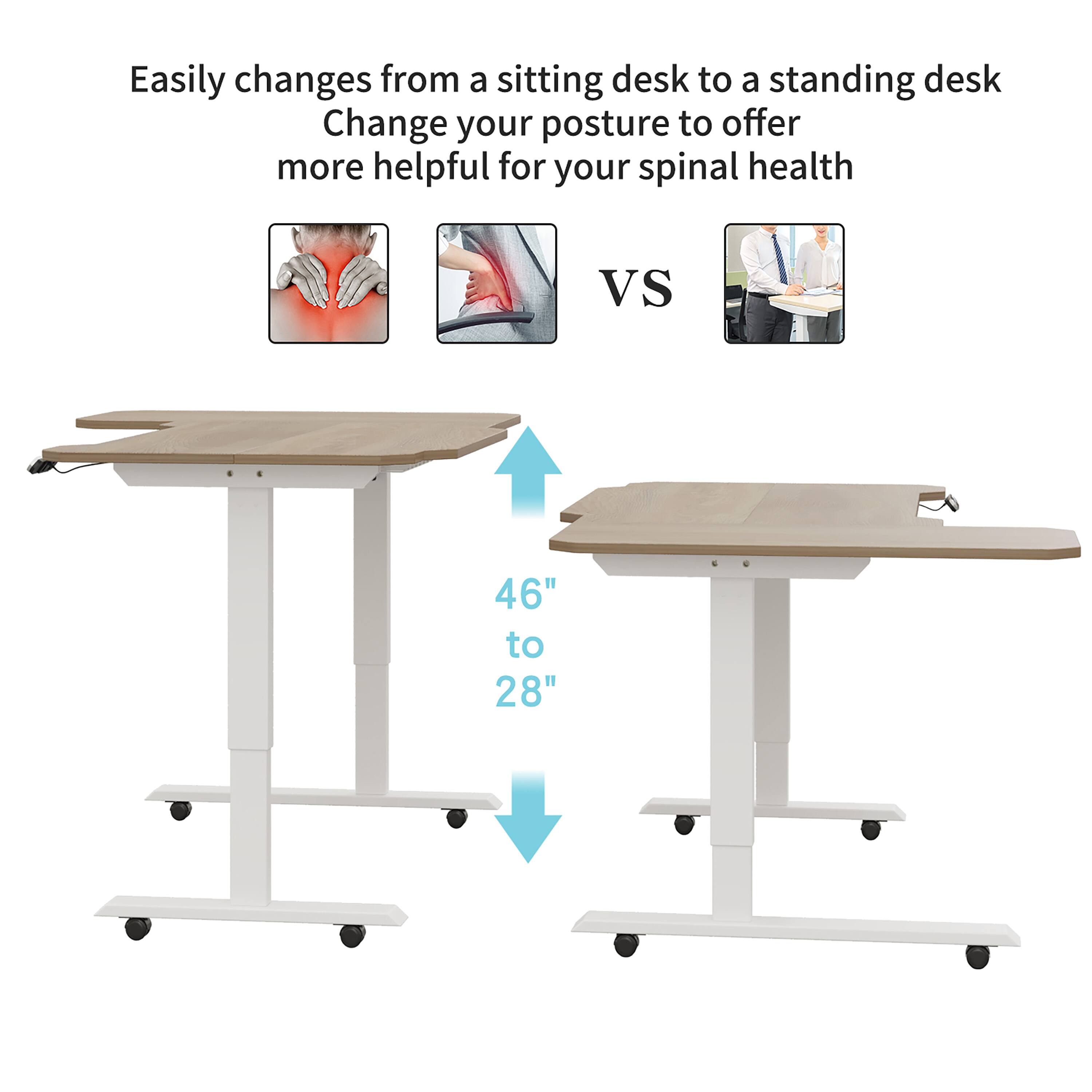 Easily changes from a sitting desk to a standing desk. Change your posture to offer more helpful for your spinal health.  
VS  
46" to 28"