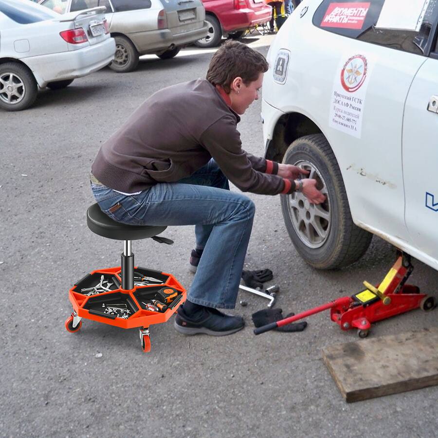 Costway Heavy Duty Adjustable Height Rolling Stool with Tool Tray ...
