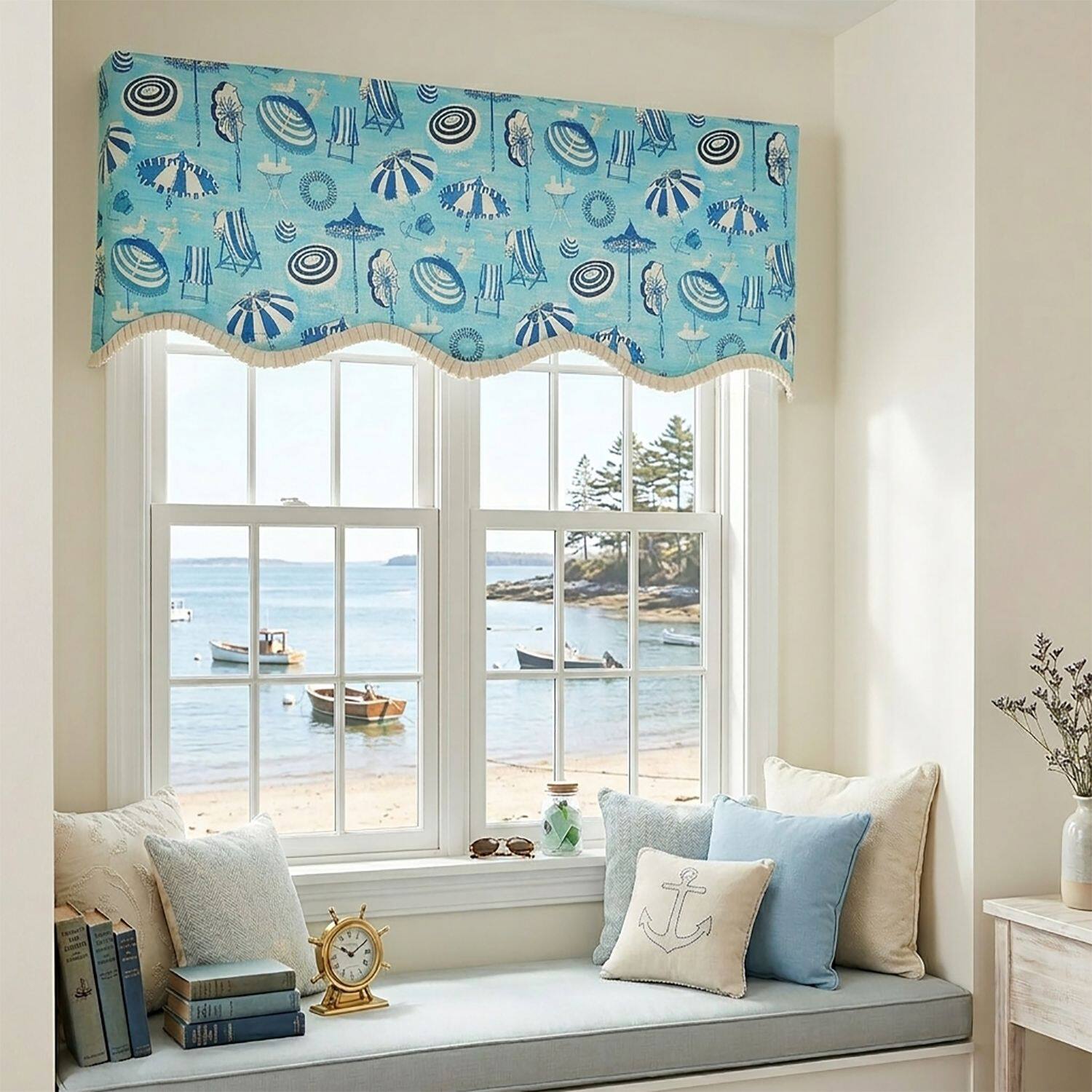 Angle. RLF Home - RLF Home 100% Cotton Umbrellas Provance With Ivory Lining Rod Pocket Window Valance 50" x 17" Blue - Blue.