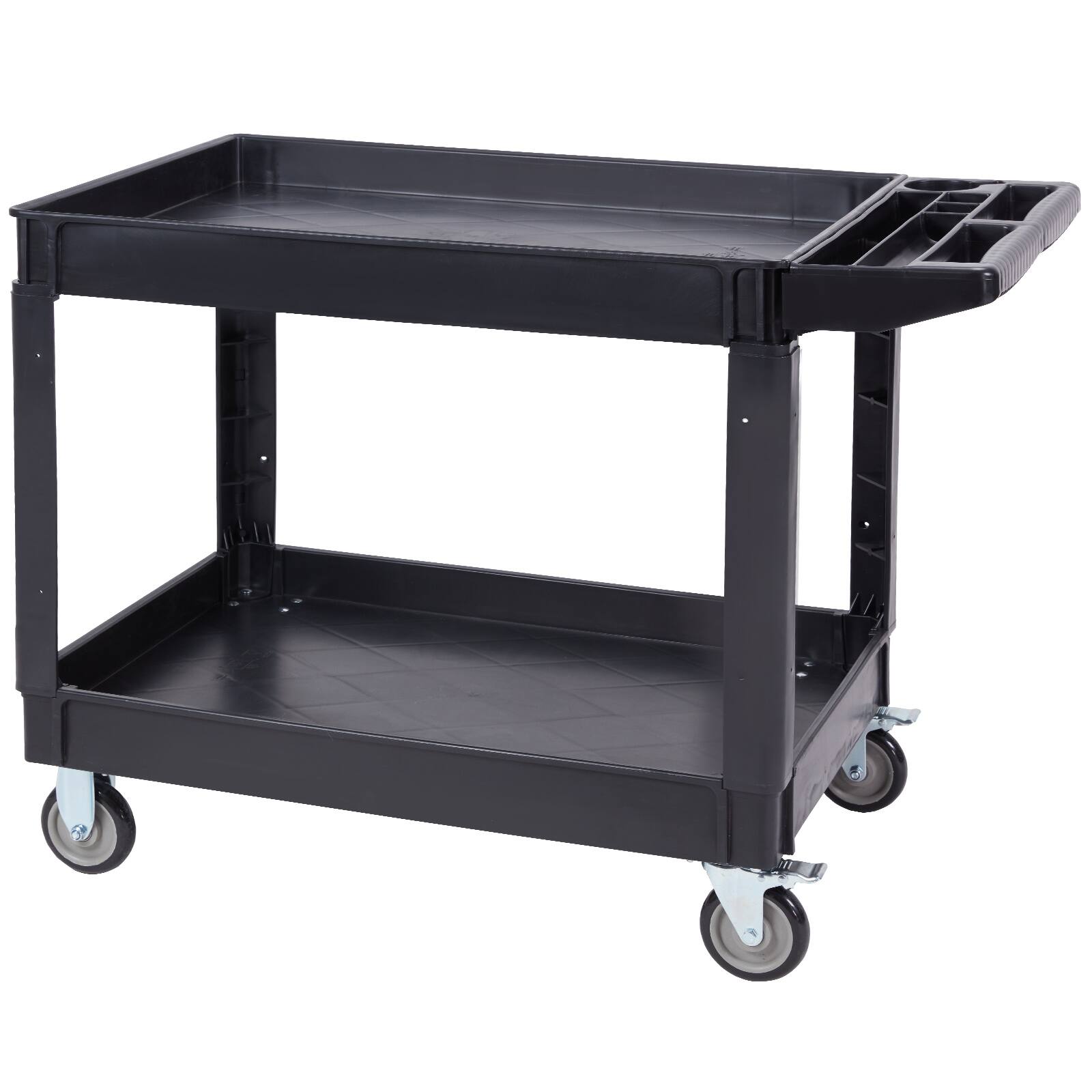 Alt View 5. VEVOR - Utility Service Cart, 2 Shelf 550LBS Heavy Duty Plastic Rolling Utility Cart with 360° Swivel Wheels (2 with Brakes) - Black.