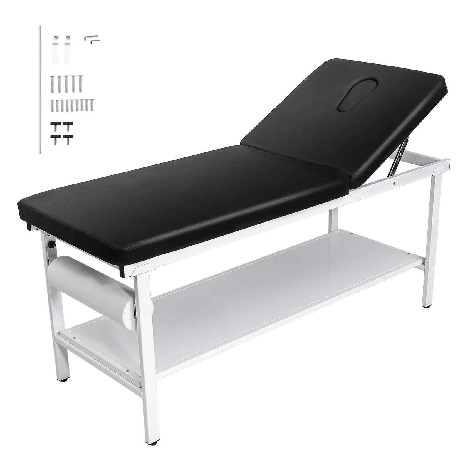 Alt View 5. VEVOR - Medical Exam Table, 500LBS Loading Medical Examination Bed with 0°–40° Adjustable Backrest, Physical Therapy Exam Table - Bright white, black.