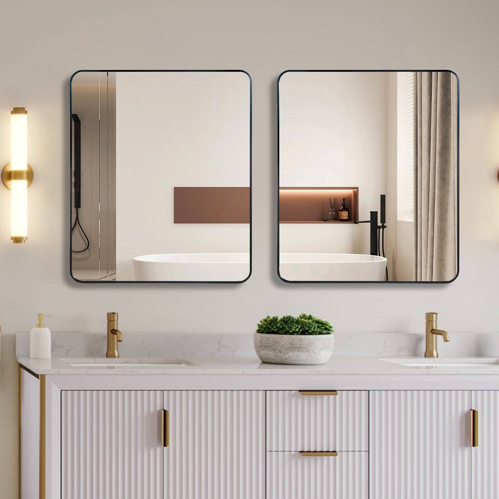 Left. BreeBe - Black 30 'x36' Rectangular Bathroom Wall Mirror - Black.