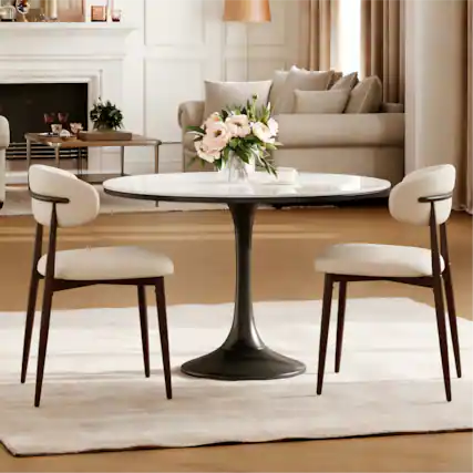 Front. Whisen - Set of 2 Modern Upholstered Dining Chairs,Sturdy Metal Kitchen Chairs with Ergonomic Backrest-Walnut - Walnut.