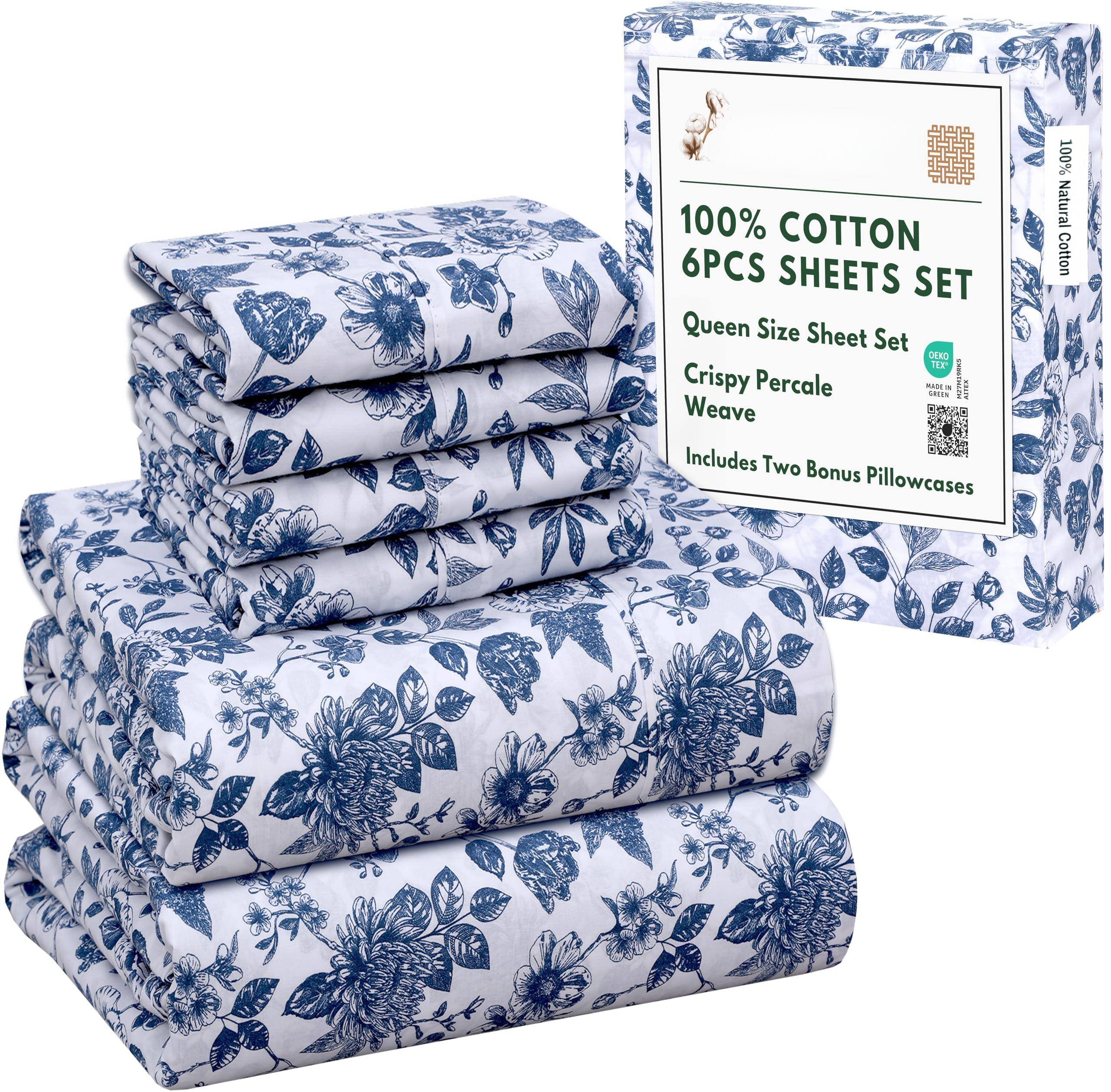 100% COTTON  
6PCS SHEETS SET  
Queen Size Sheet Set  
Crispy Percale Weave  
Includes Two Bonus Pillowcases  
100% Natural Cotton