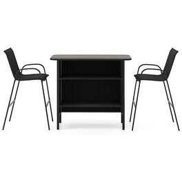 Gymax - Set Of 3 Outdoor Bar Set Bar Height Table & Armchairs w/ Footrest 2-Tier Shelf - Black