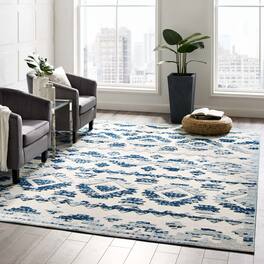 Modway - Reflect Takara Abstract Diamond Moroccan Trellis Indoor and Outdoor Area Rug - Ivory and Blue