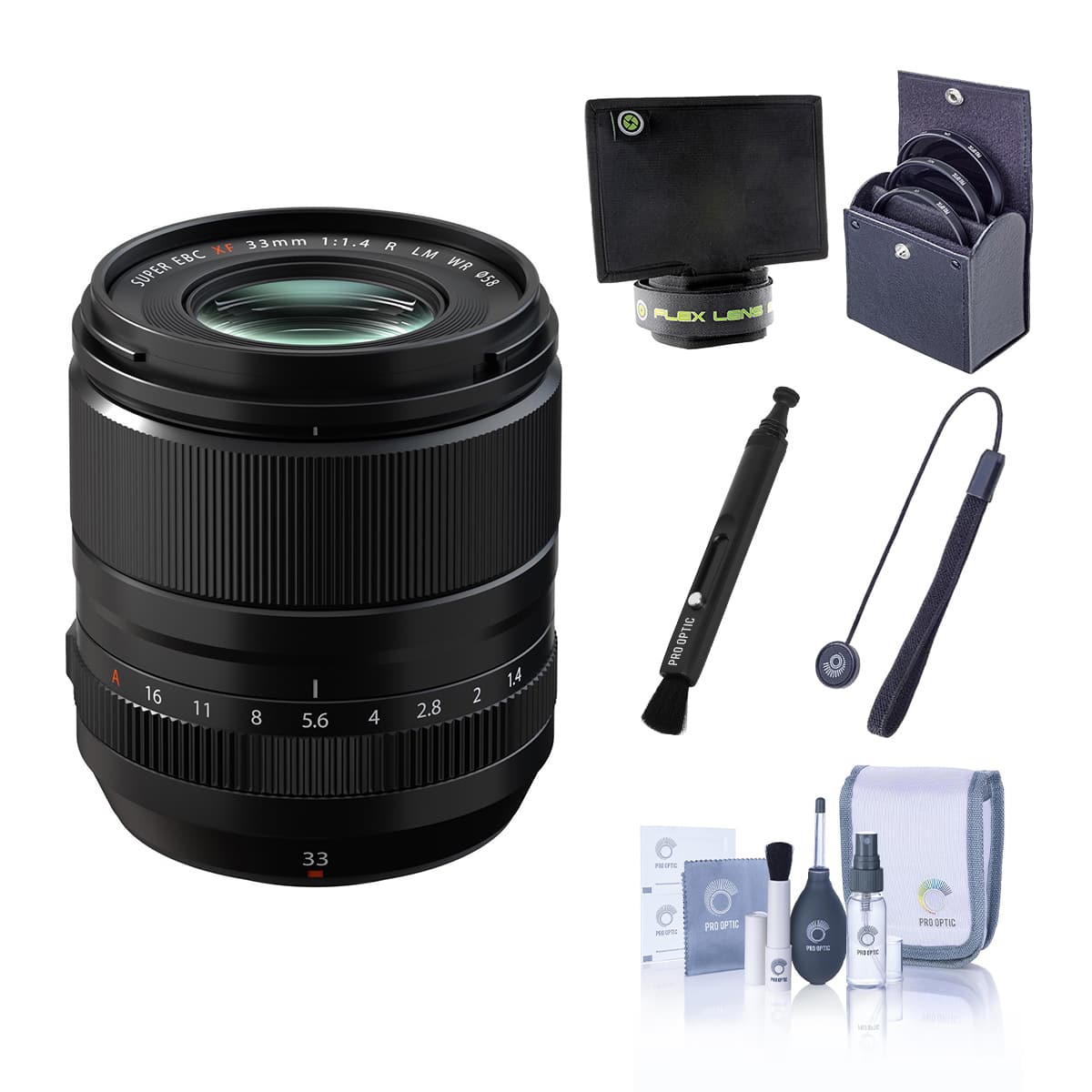 Fujifilm - XF 33mm f/1.4 R LM WR Lens, Black, Bundle with 58mm Essentials Filter Kit, Lens Shade, Cleaning Kit, Lens Cap