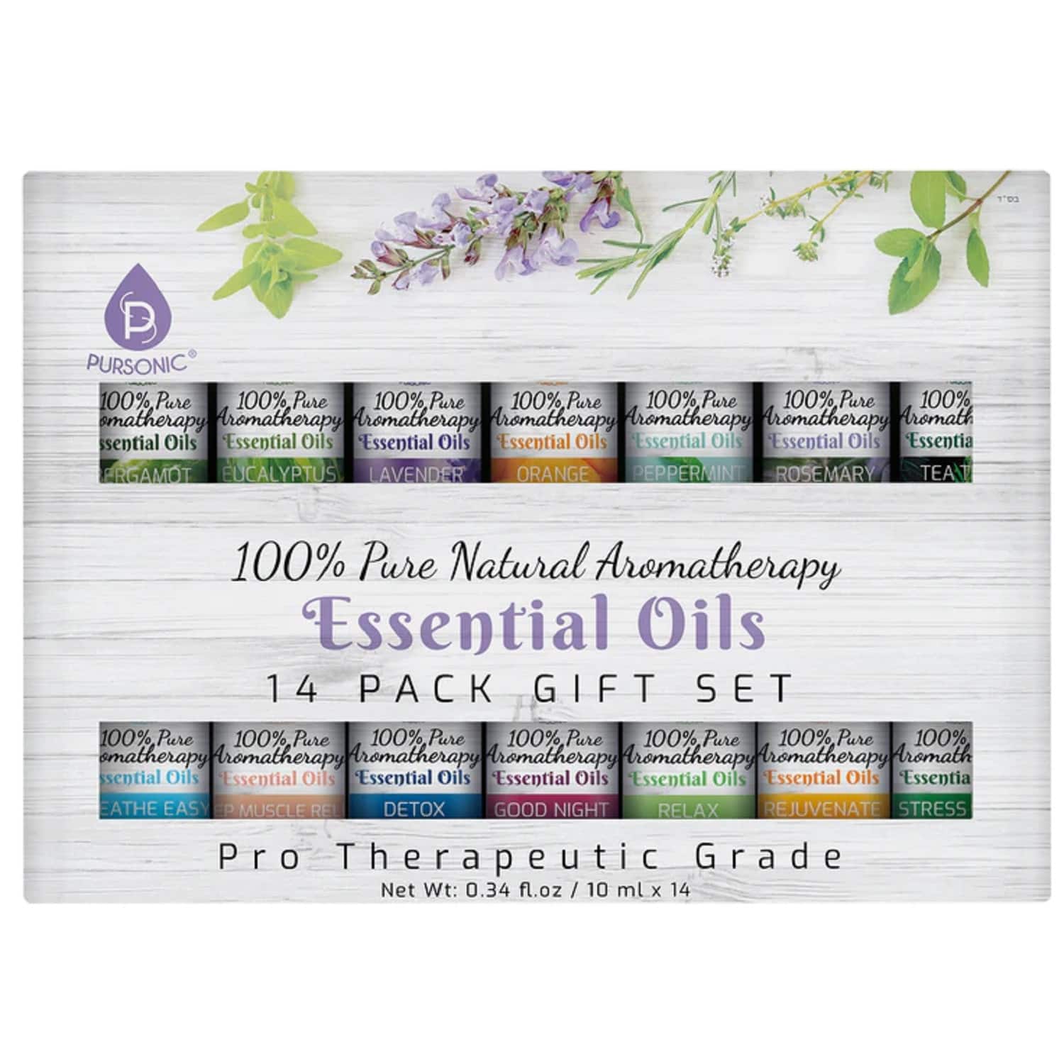 Pursonic - 14 Pack of 100% Pure Essential Aromatherapy Oils - Multicolor
