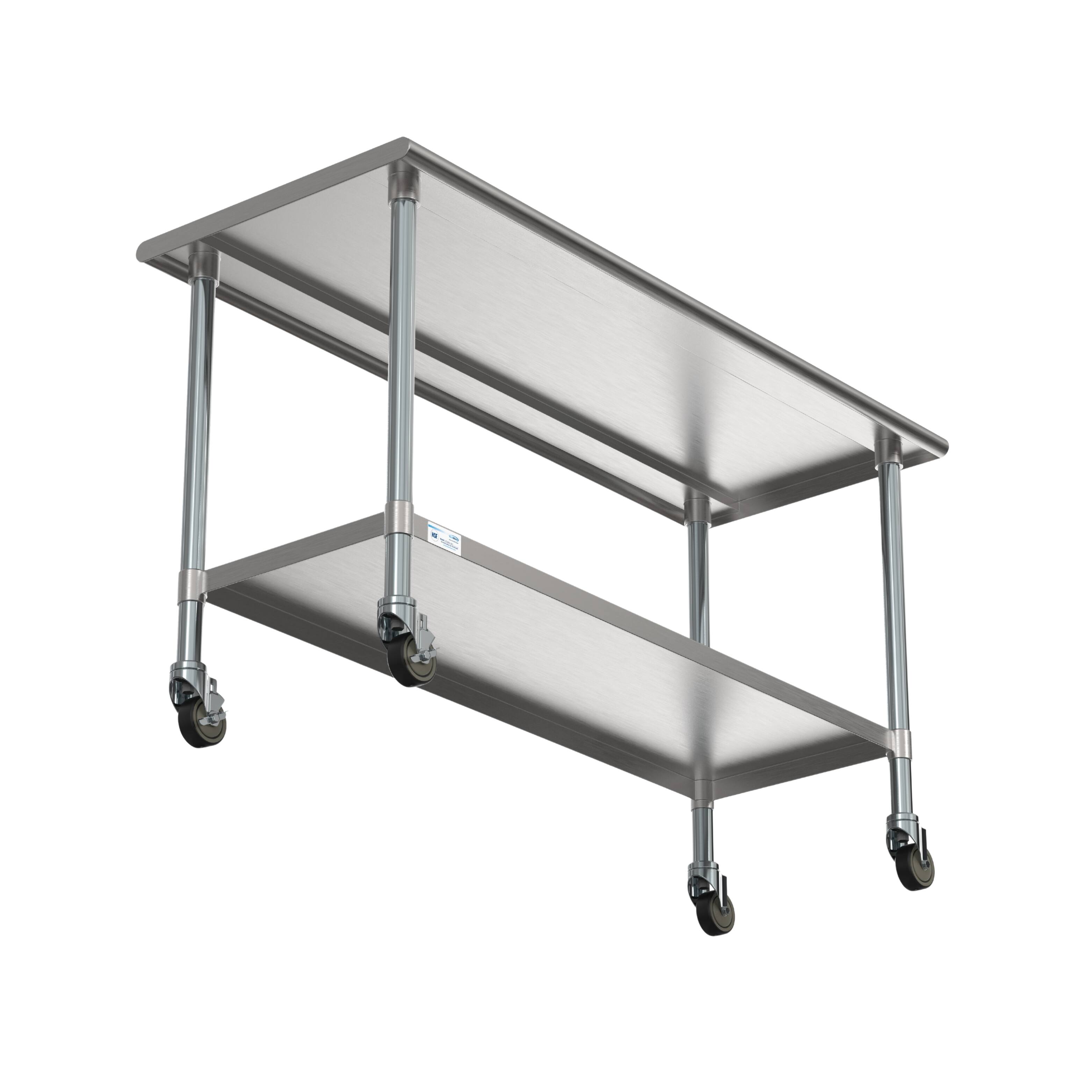 Back. Koolmore - 24" x 60" 18-Gauge 304 Stainless Steel Commercial Work Table with Casters, CT2460-18C. - Silver.