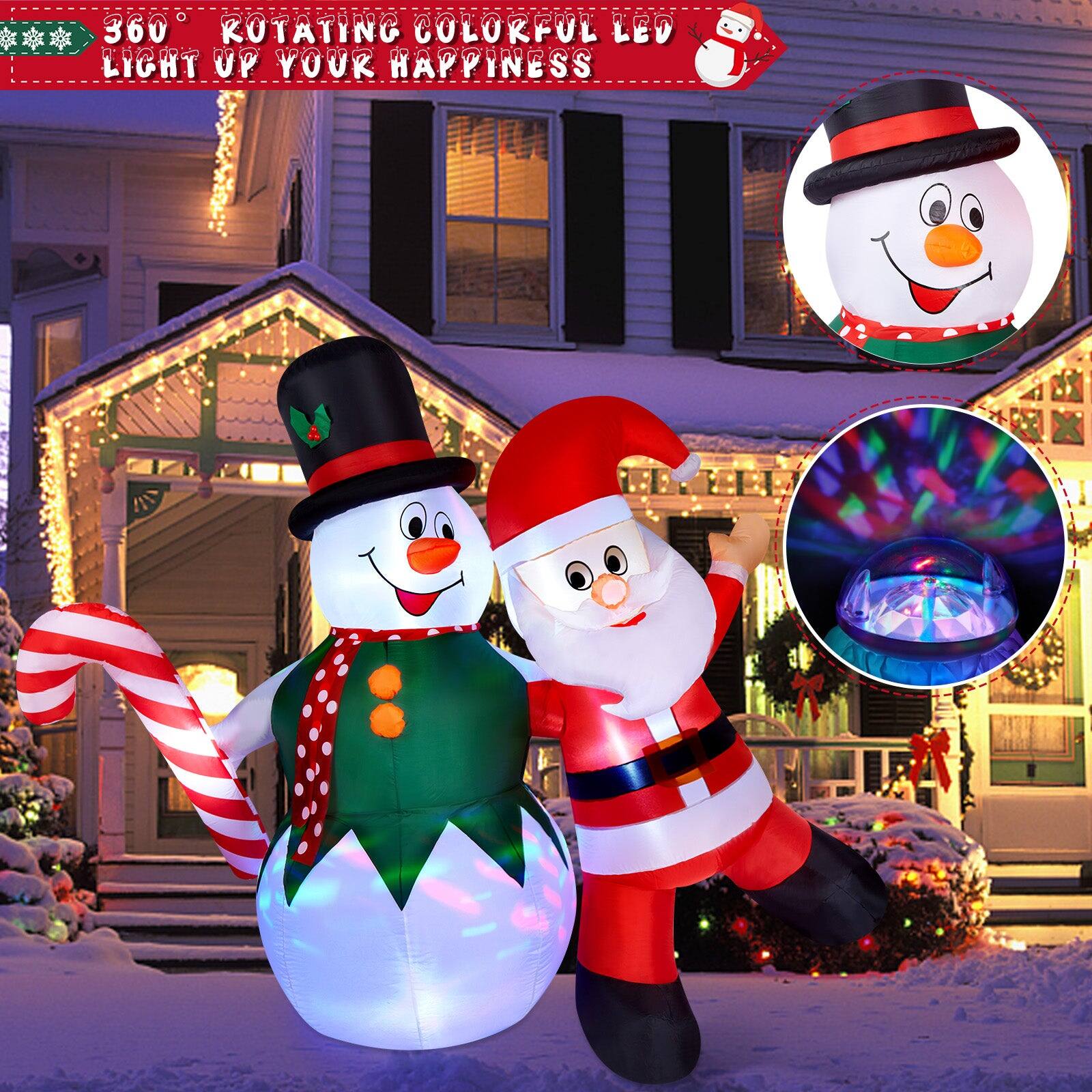 Alt View 4. CAMULAND - 6FT Inflatable Snowman Santa Claus Christmas Decorations - White Red.