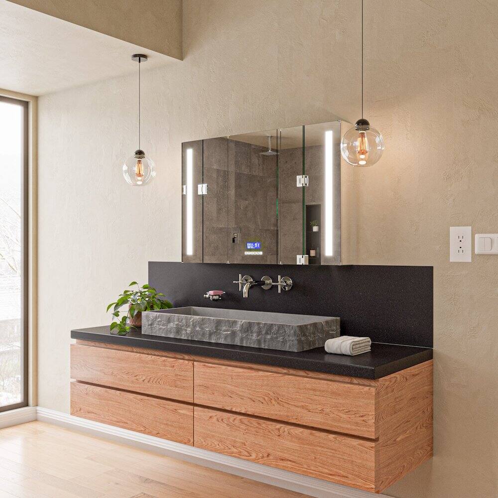 Back. Alfi - 39" Solid Concrete Gray Matte Trough Sink for the Bathroom - Gray.