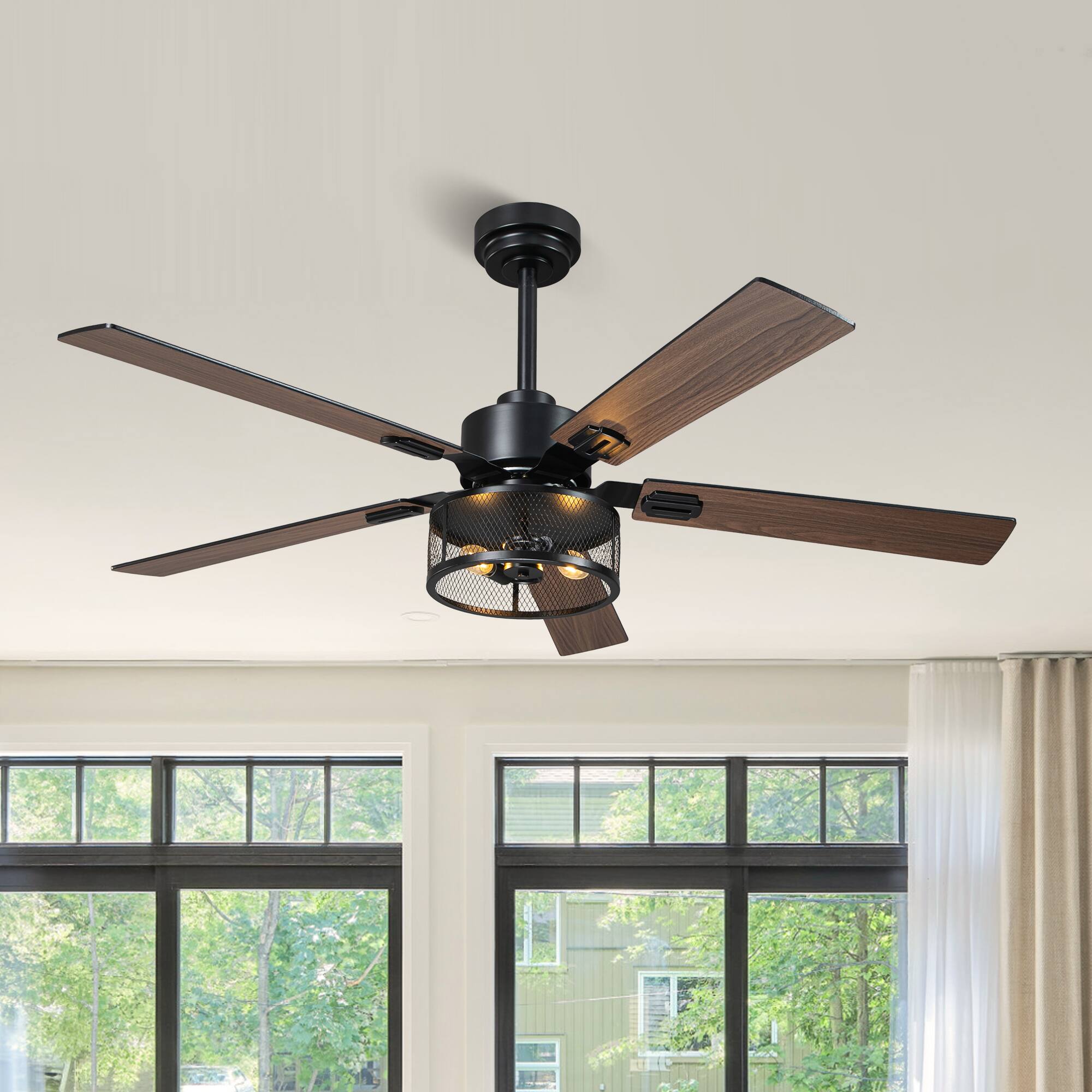 Back. Parrot Uncle - 52" Matte Black Ceiling Fan with Light, Reversible Blades, Remote & App Control - Black.