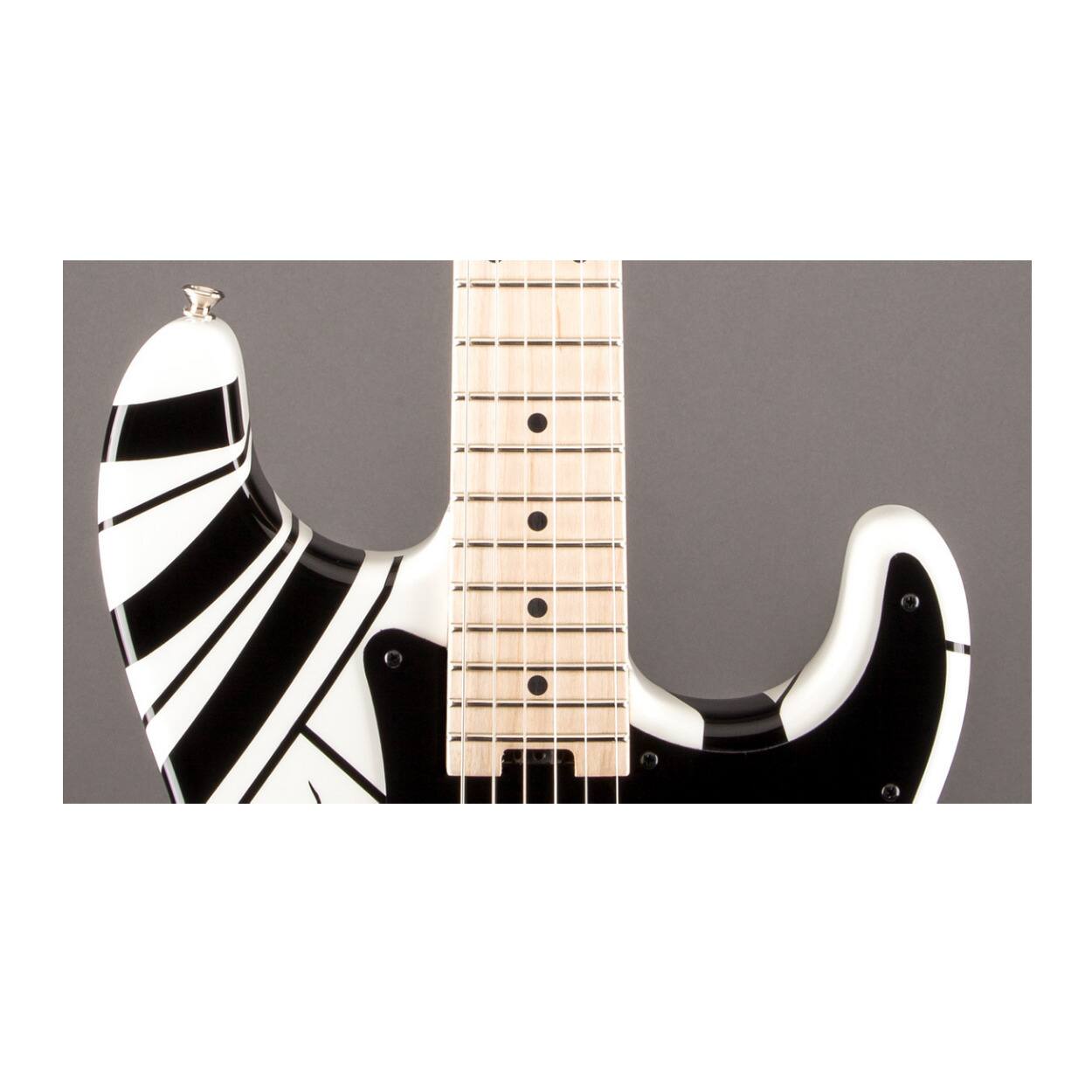 Angle. EVH - EVH Striped Series 6 String Electric Guitar White with Black Stripes.