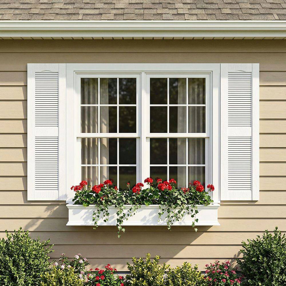 Alt View 4. Kadyn - Decorative Faux Shutters, Sturdy, Hassle-Free Design for Indoor & Outdoor Use, 14"x51", White - White.