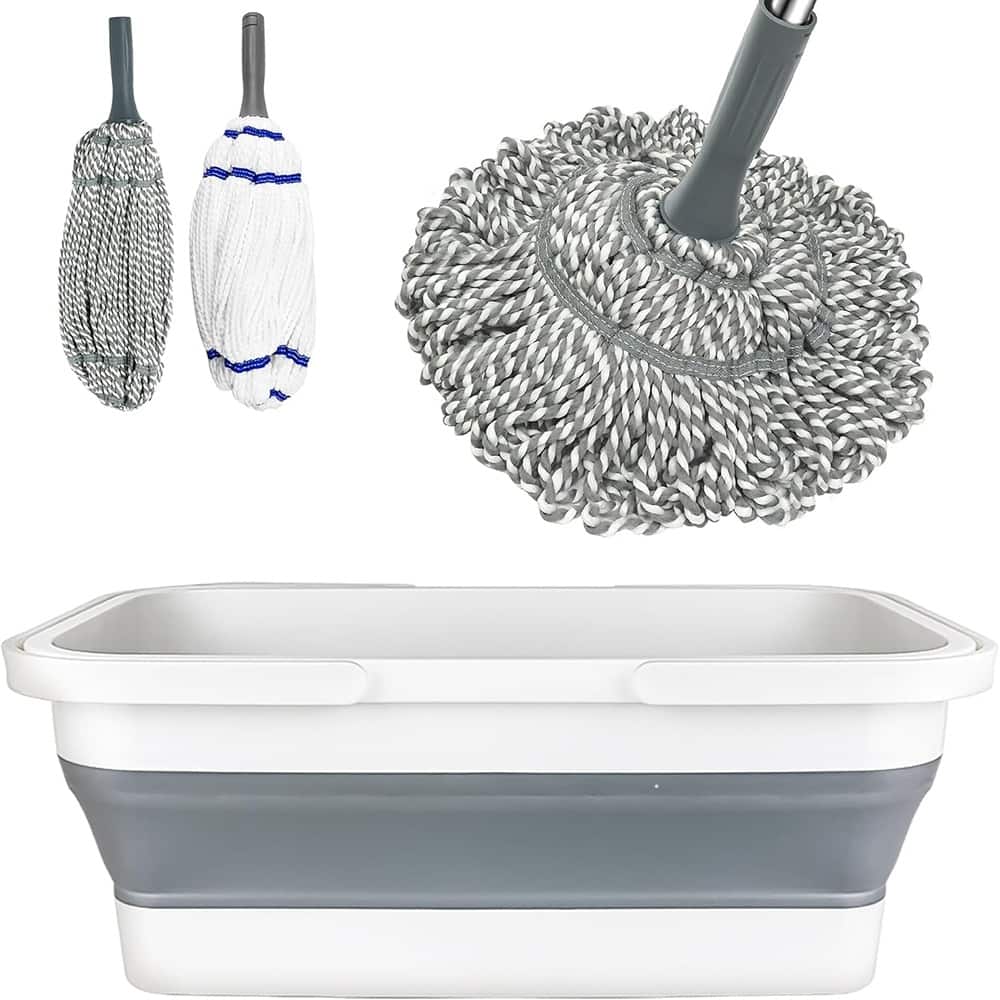 Schertz - Self-Wringing Mop with Bucket – Heavy Duty, 52.5" Handle, Gray/White