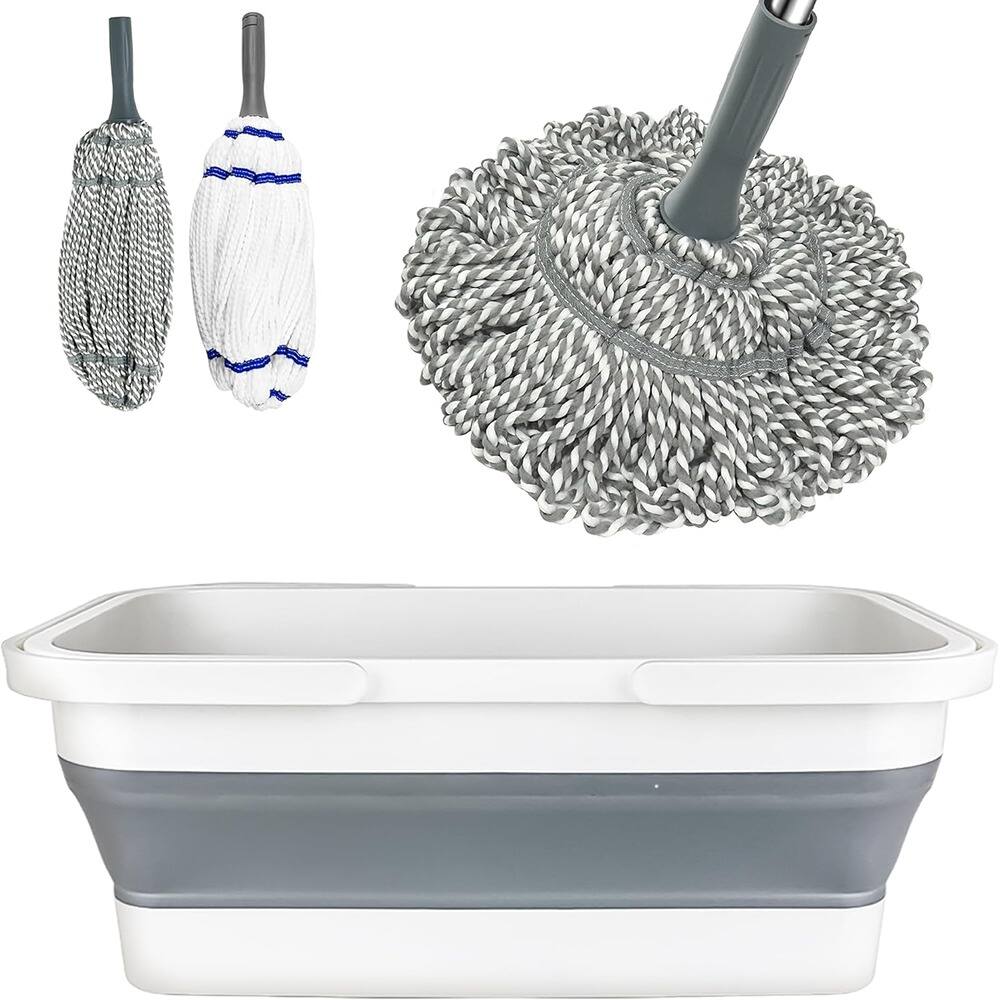Front. Schertz - Self-Wringing Mop with Bucket – Heavy Duty, 52.5" Handle, Gray/White.