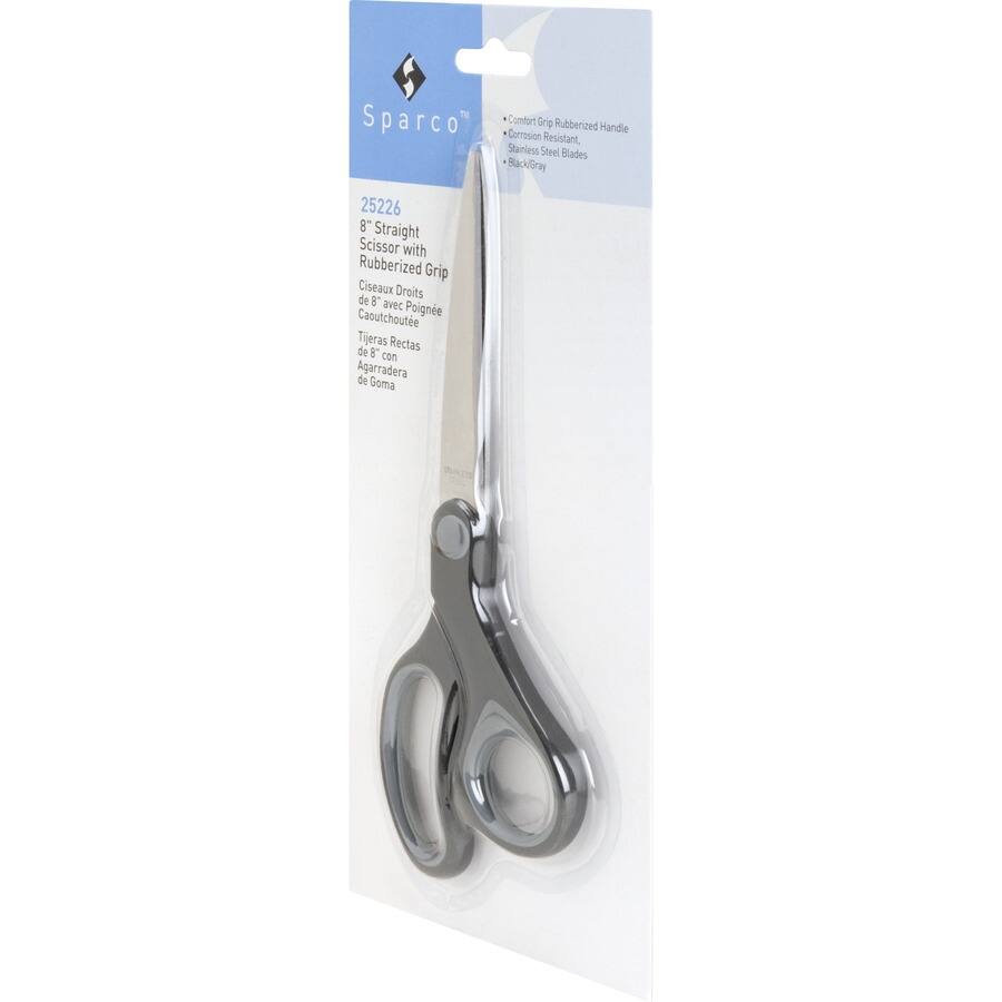 Sparco" Confront Grp Rubberized Handle Corrosion Resistant, Stainless Steel Blades Black/Gray 25226 8 Straight Scissor with Rubberized Grip Ciseaux Droits de 8 avec Caoutchoute Poignée Tijeras Rectas de 8 con Agarradera de Goma