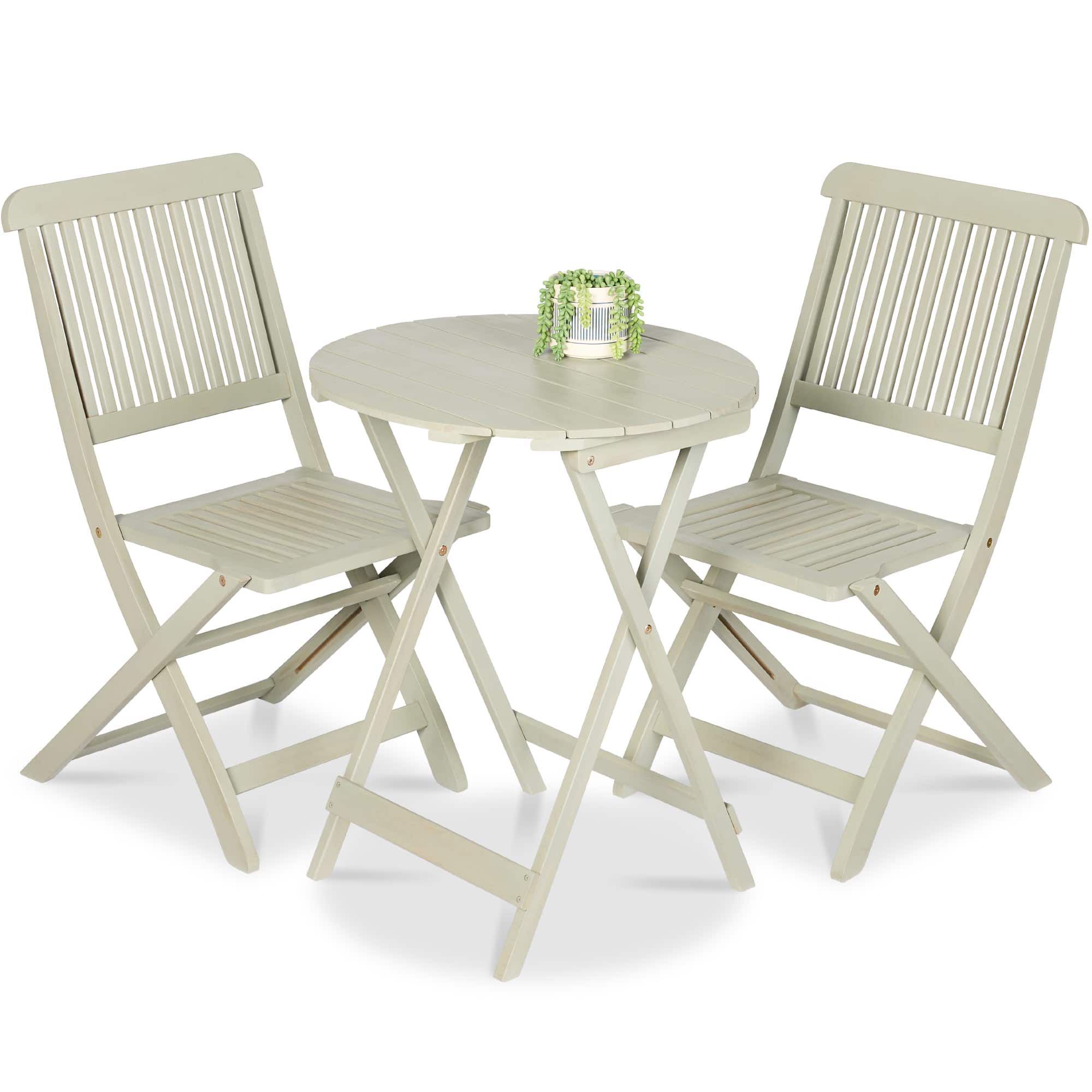 Best Choice Products - 3-Piece Acacia Wood Bistro Set, Folding Patio Furniture w/ 2 Chairs, Table - Sage Green
