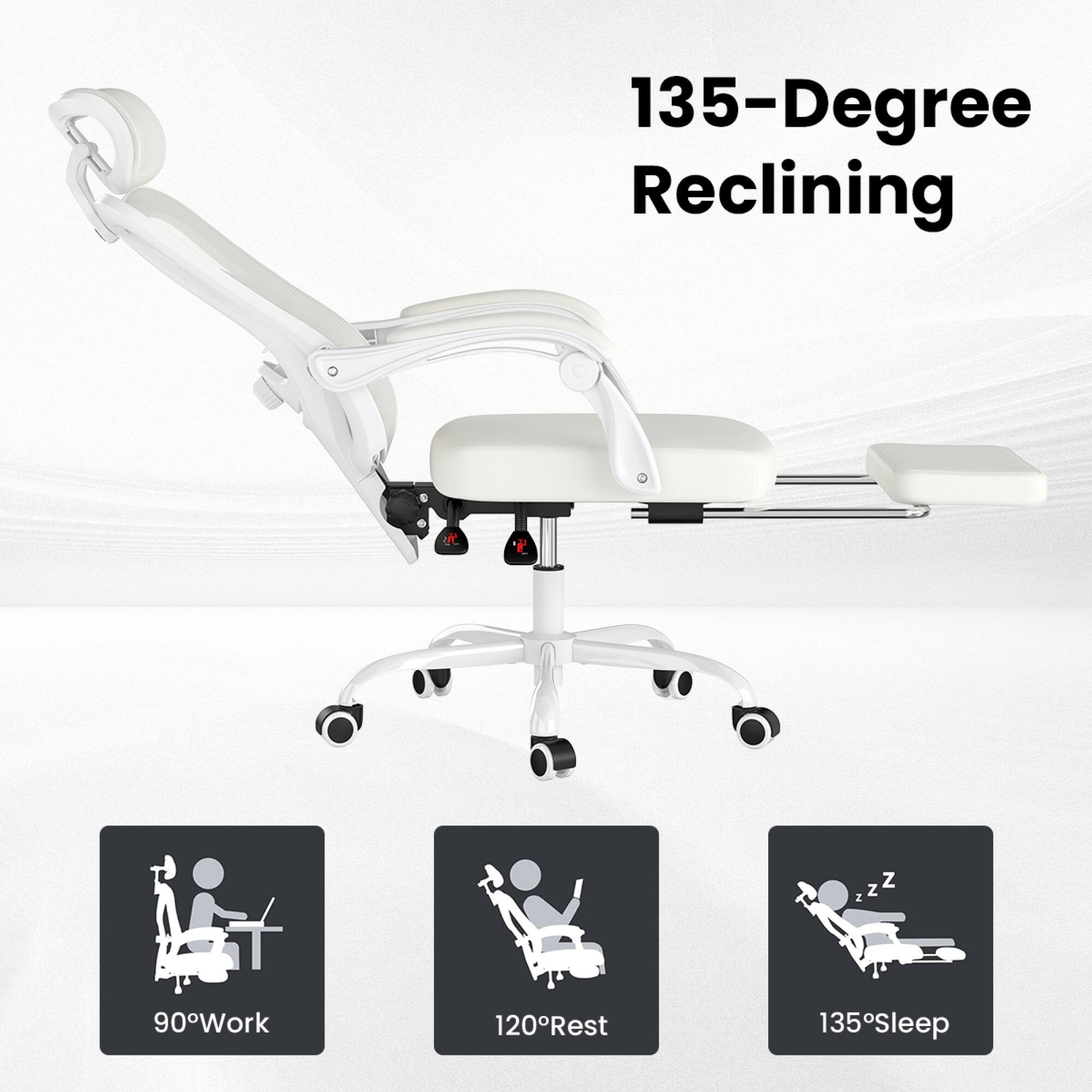 135-Degree Reclining

90° Work

120° Rest

135° Sleep