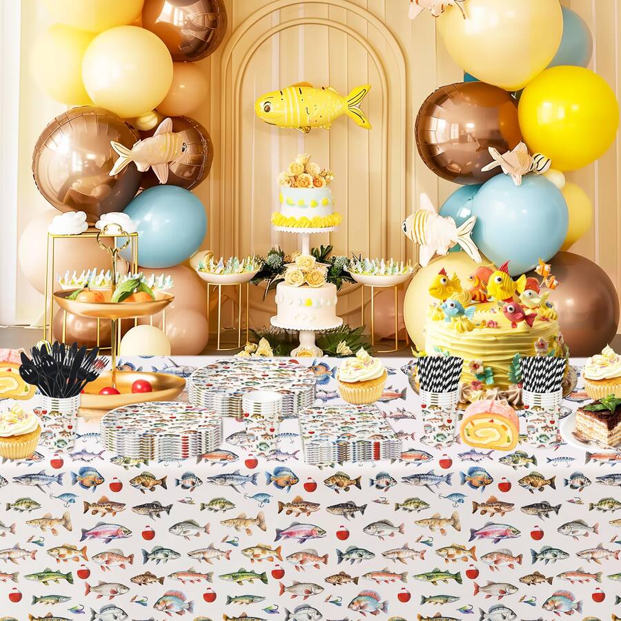 Table Fish Gift Dapper Styles Gone Fishing Birthday Tablecloth Decorations Disposable ...