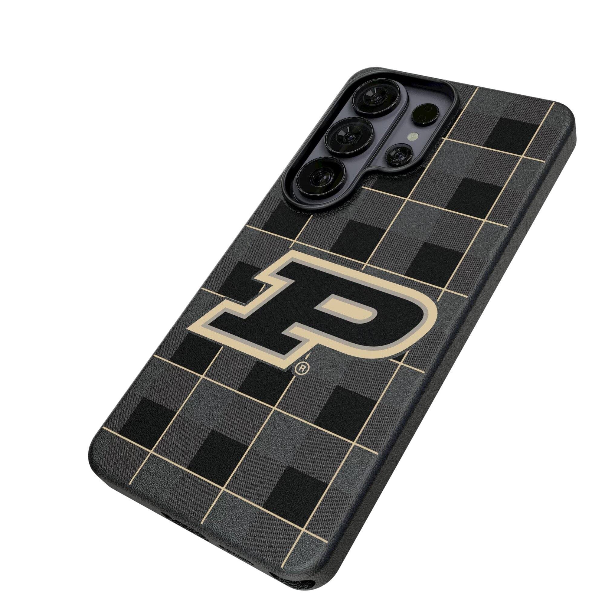 Alt View 1. Keyscaper - Purdue Boilermakers Plaid Galaxy Magnetic Bump Case - S24 - Black.