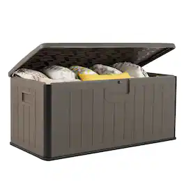 WELLFOR - 100 Gallon Large Deck Box with Lockable Lid for Patio - Brown