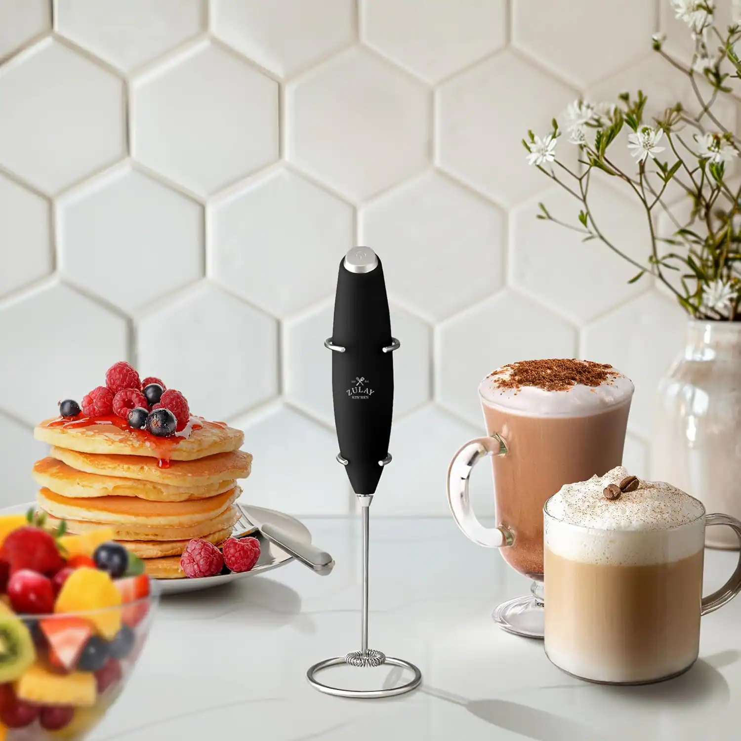 Angle. Zulay Kitchen - Zulay Kitchen Powerful Milk Frother Wand - Ultra Fast Handheld Drink Mixer - Black.