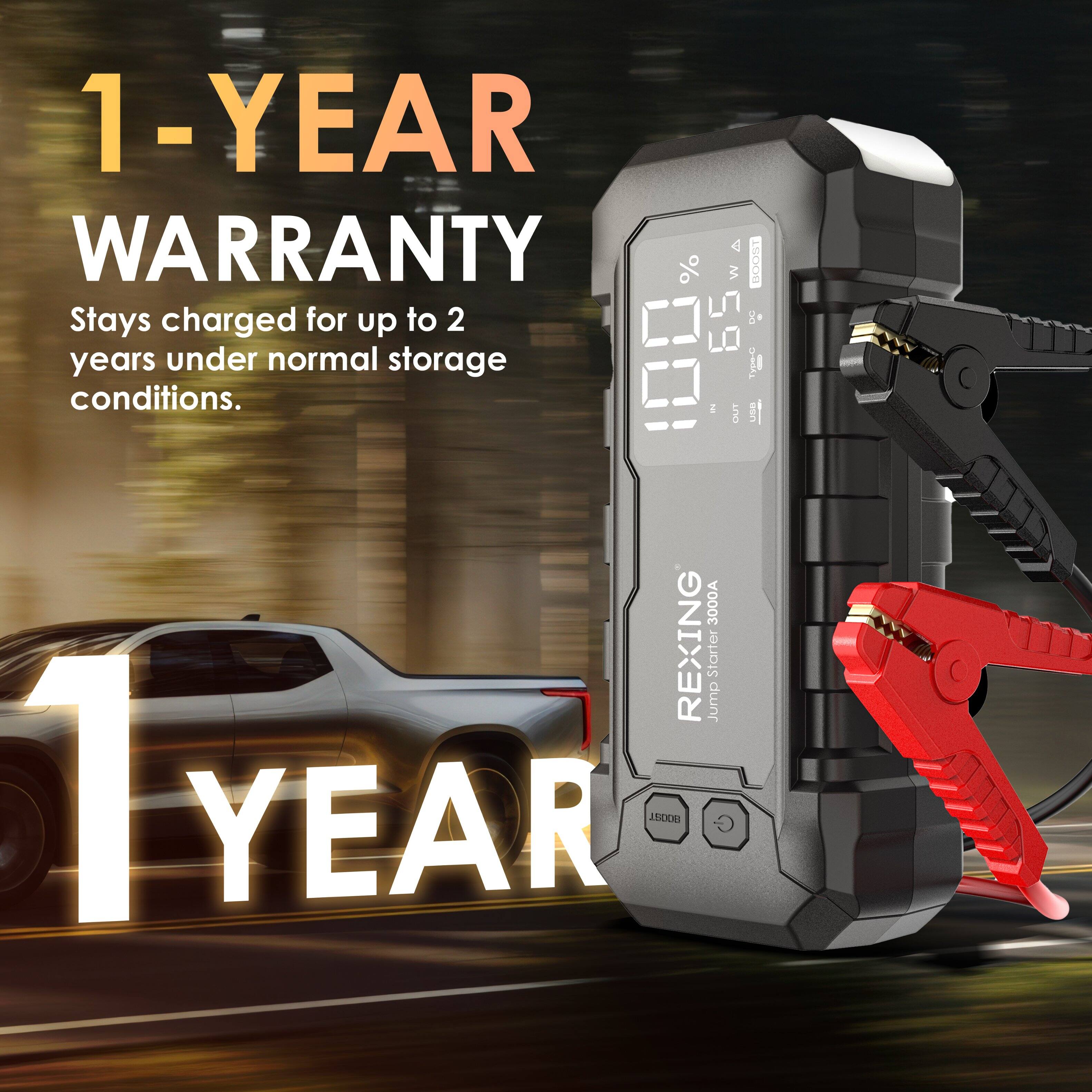 1-YEAR WARRANTY  
Stays charged for up to 2 years under normal storage conditions.