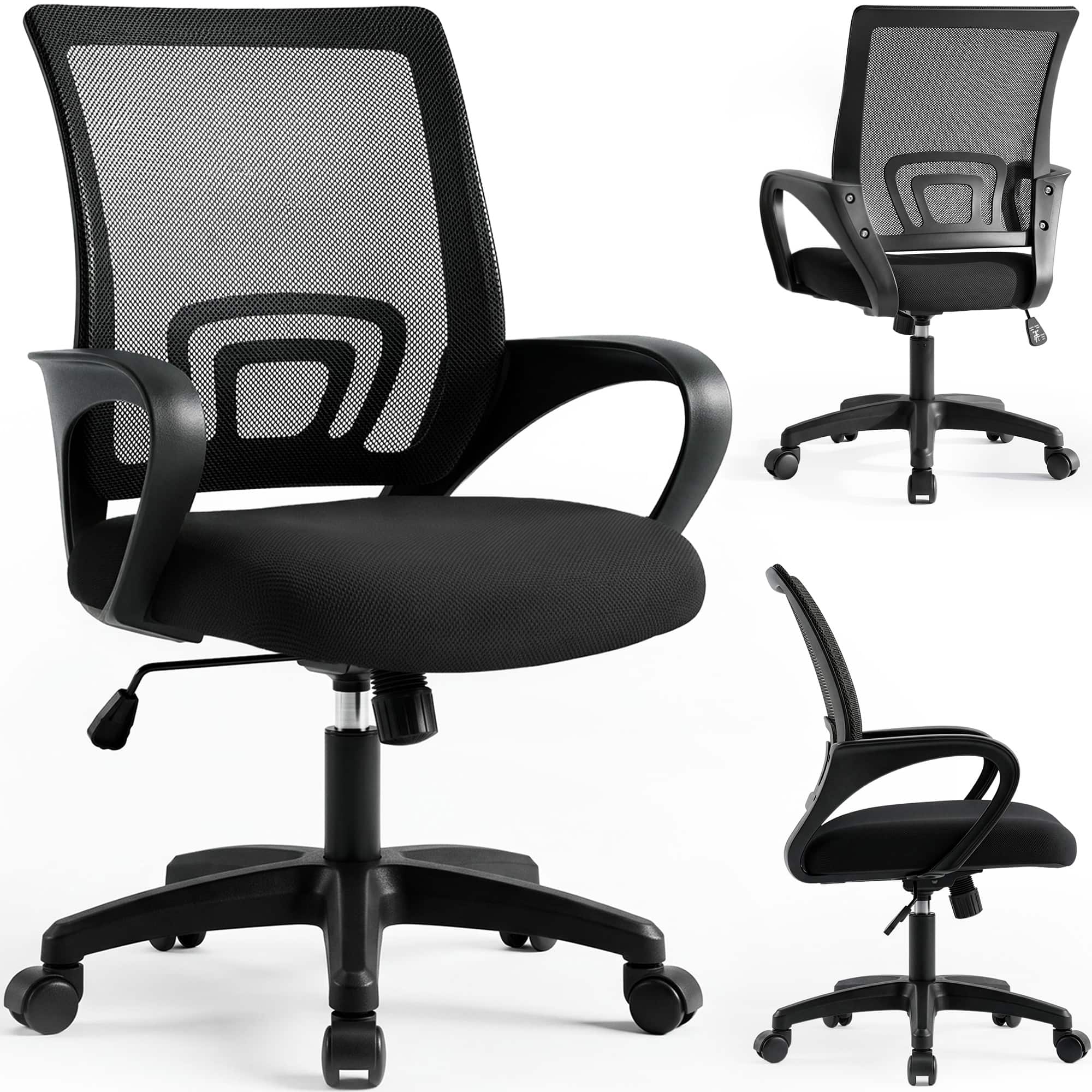 Celtoss - Ergonomic Office Chair, Mesh Desk Chair with Lumbar Support, Mid-Back, Adjustable Height & Swivel - Black