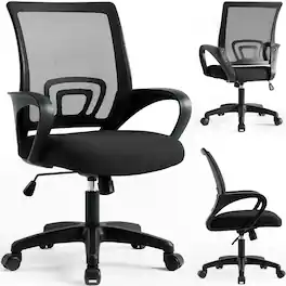 Celtoss - Ergonomic Office Chair, Mesh Desk Chair with Lumbar Support, Mid-Back, Adjustable Height & Swivel - Black