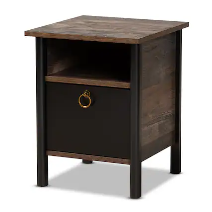 Front. Baxton Studio - Vaughan Modern and Contemporary Two-Tone Finished Wood Nightstand - Brown/Black.