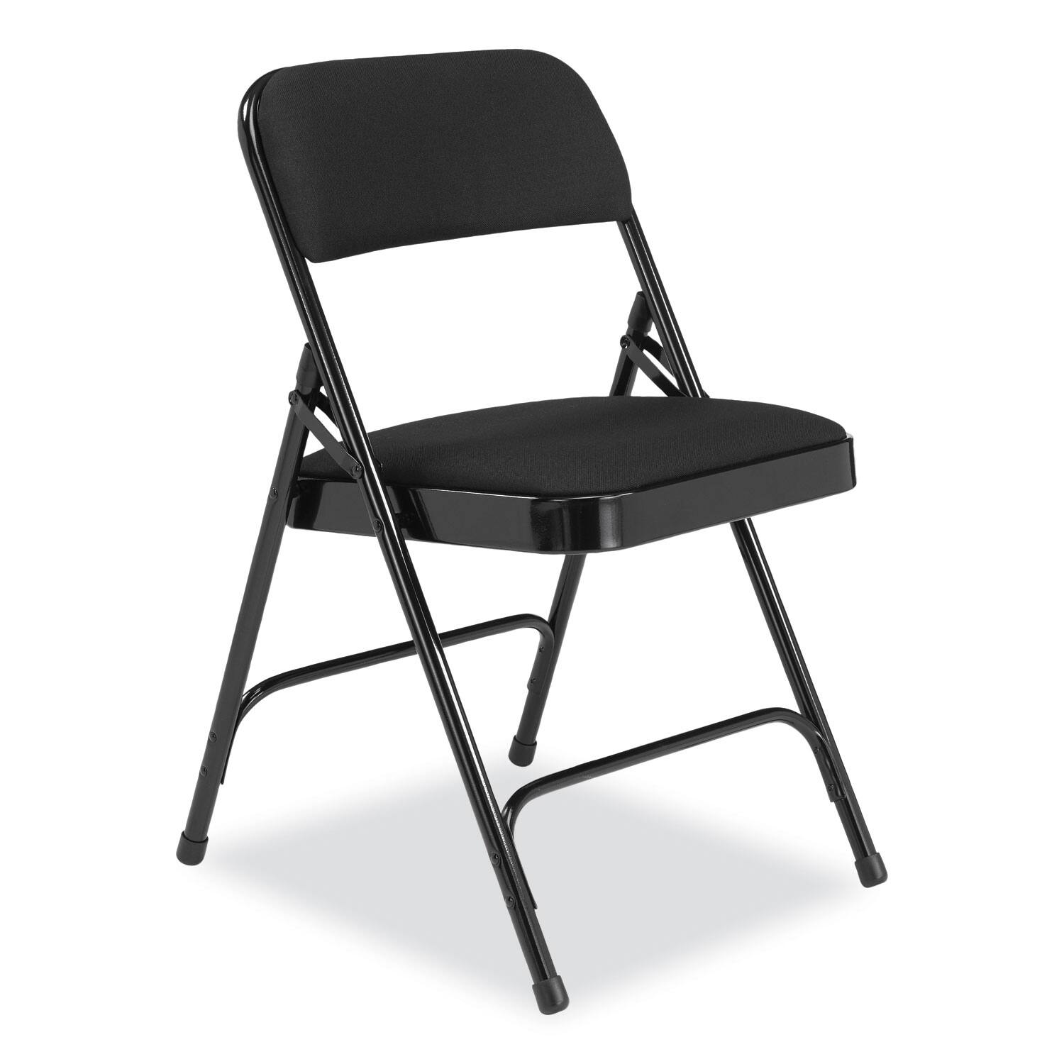 Angle. National Brand - 2200 Series Fabric Dual-Hinge Folding Chair Supports 500 lb Midnight Black Seat/Back Black Base 4/Carton - Black.