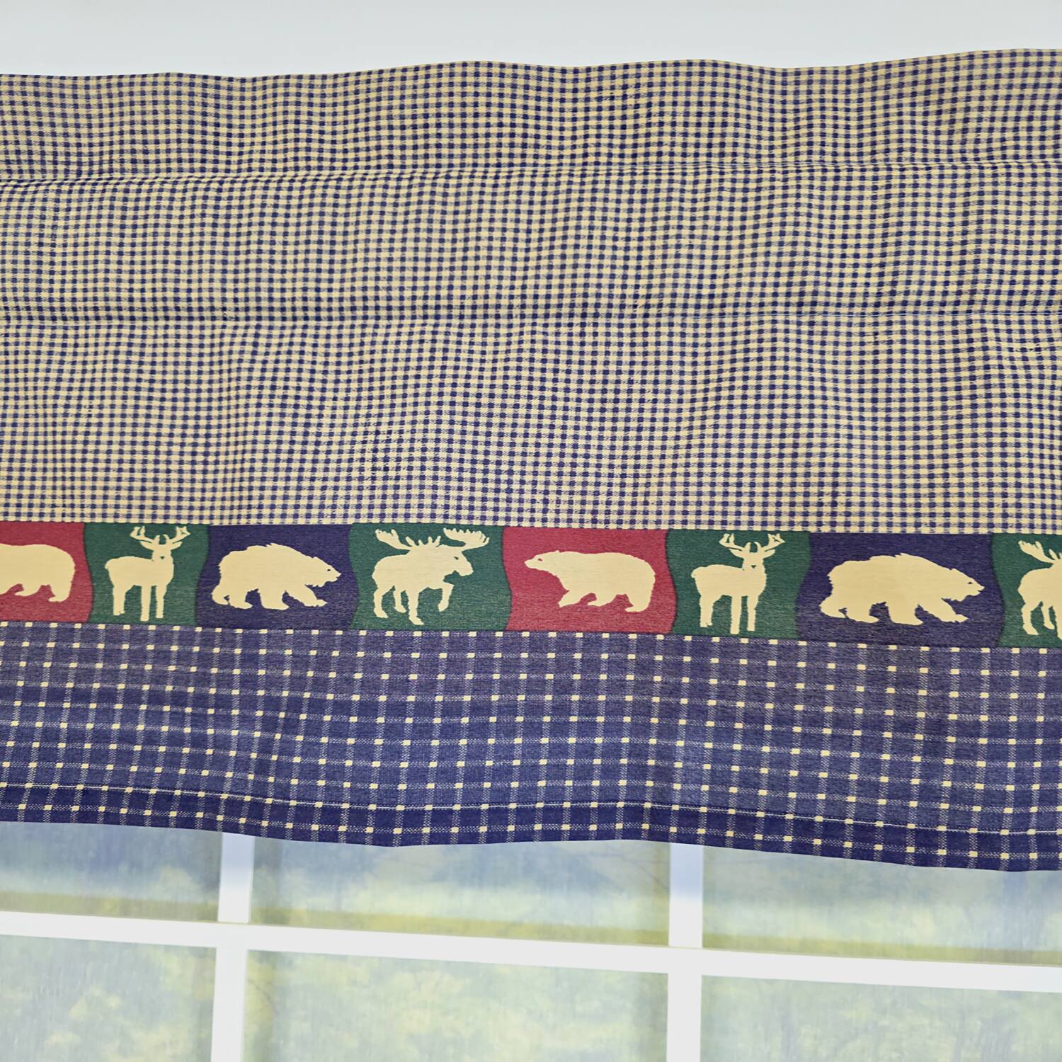 Left. RLF Home - RLF Home 100% Cotton Cabin Tailored  Fully lined Windows Rod Pocket Valance 50" x 15"  Blue - Blue.