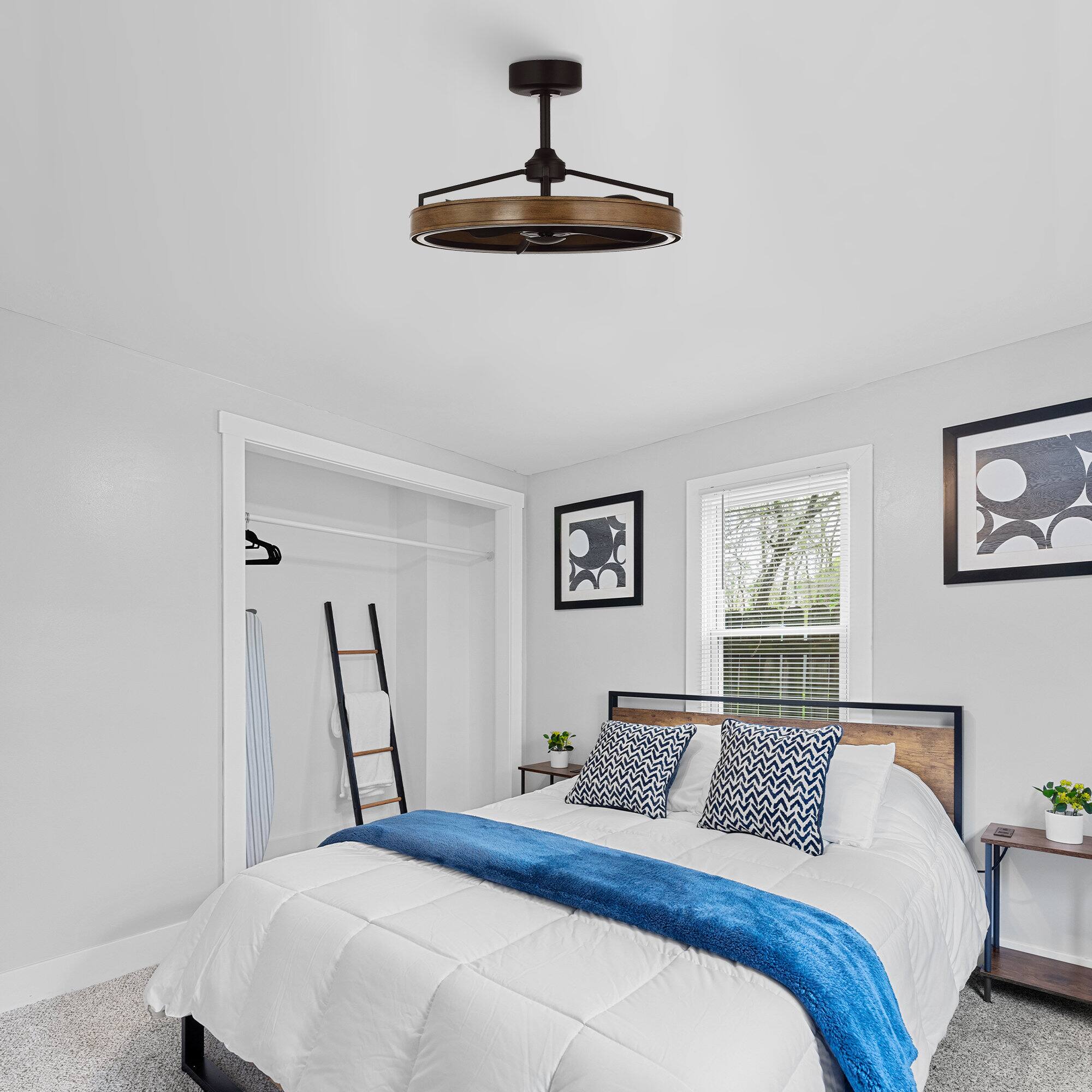 Angle. Parrot Uncle - 27" Farmhouse Brown LED Ceiling Fan with Remote Control - Brown.