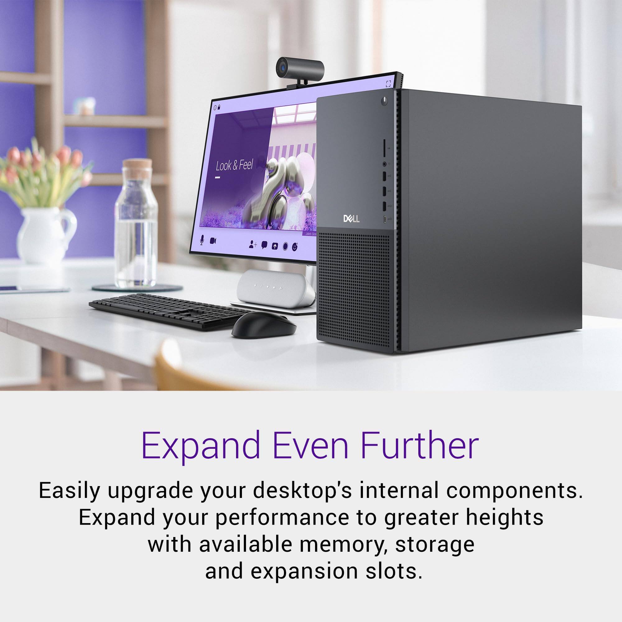 Look & Feel

Expand Even Further

Easily upgrade your desktop's internal components. Expand your performance to greater heights with available memory, storage, and expansion slots.