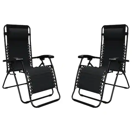 Front. Caravan Sports - Caravan Sports Zero Gravity Outdoor Folding Patio Lounge Chair, Black (Pair) - Black.