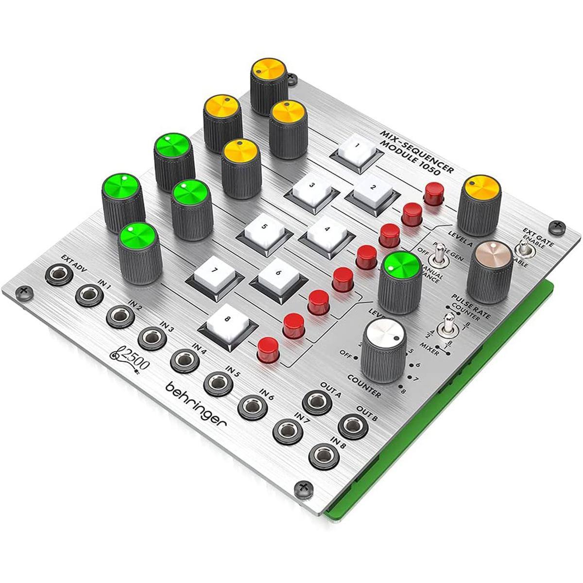 - 3 MIX I MODULE MIX-SEQUENCER 1050 2 + EXT ADV EXT ADV 7 IN1 N2 INJ IN4 4 2500 INS behringer 5 6 ING a LEV OFF OUTA COUNTER IN7 OUTB IN8 LEVEL A OFF GEN ANCE PULSE COUNT ER RATE 5 MIXER EXT ENABLE GATE ABLE