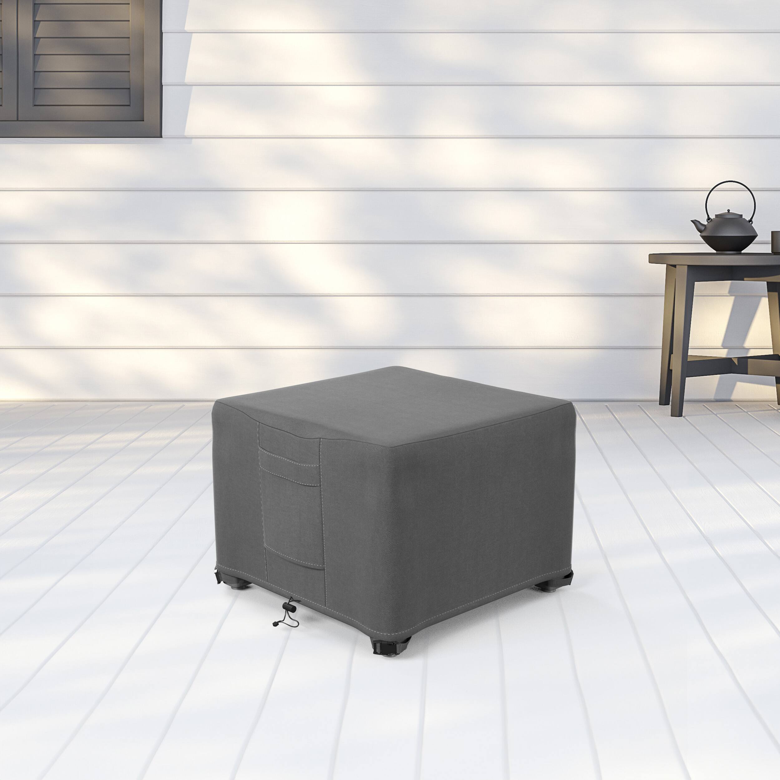 Alt View 3. KHOMO GEAR - Heavy-Duty Small Ottoman Cover, Waterproof Outdoor Furniture Protector, Fade & Weather Resistant - Grey.
