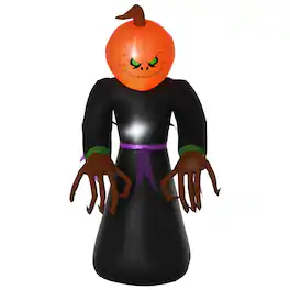 Homcom - 7' Halloween Inflatable Outdoor Decoration Reaper Ghost Pumpkin, Blow Up LED Yard Decor for Garden - Black