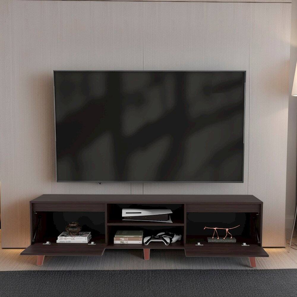 Alt View 4. TuHome - Polaris TV Stand with Open Shelves, Two Storage Shelves, Stained Walnut - Brown.