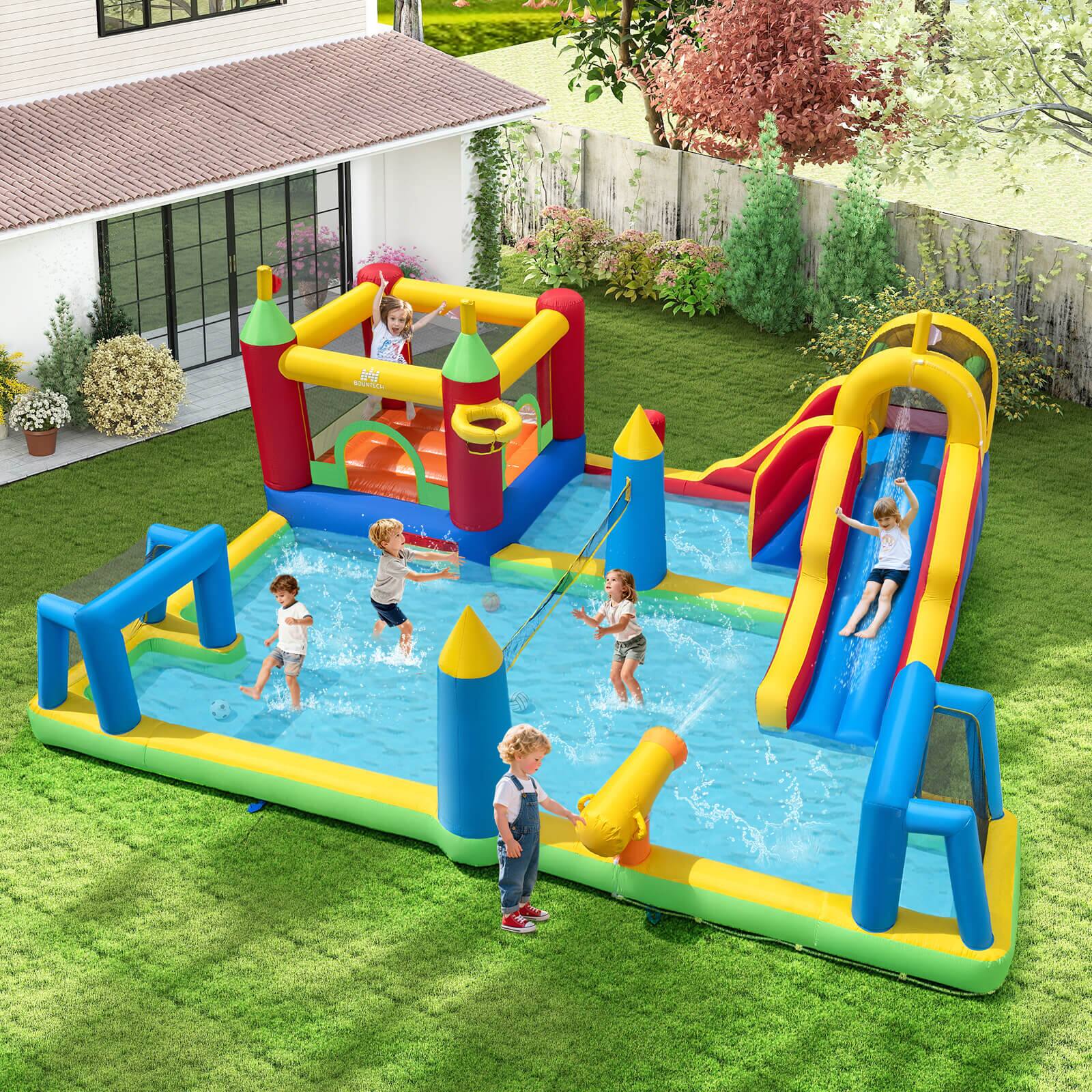 Alt View 1. Costway - Costway Inflatable Water Slide Bounce House with Climbing Wall, Splash Pool, 750W Blower - Multi-colored.