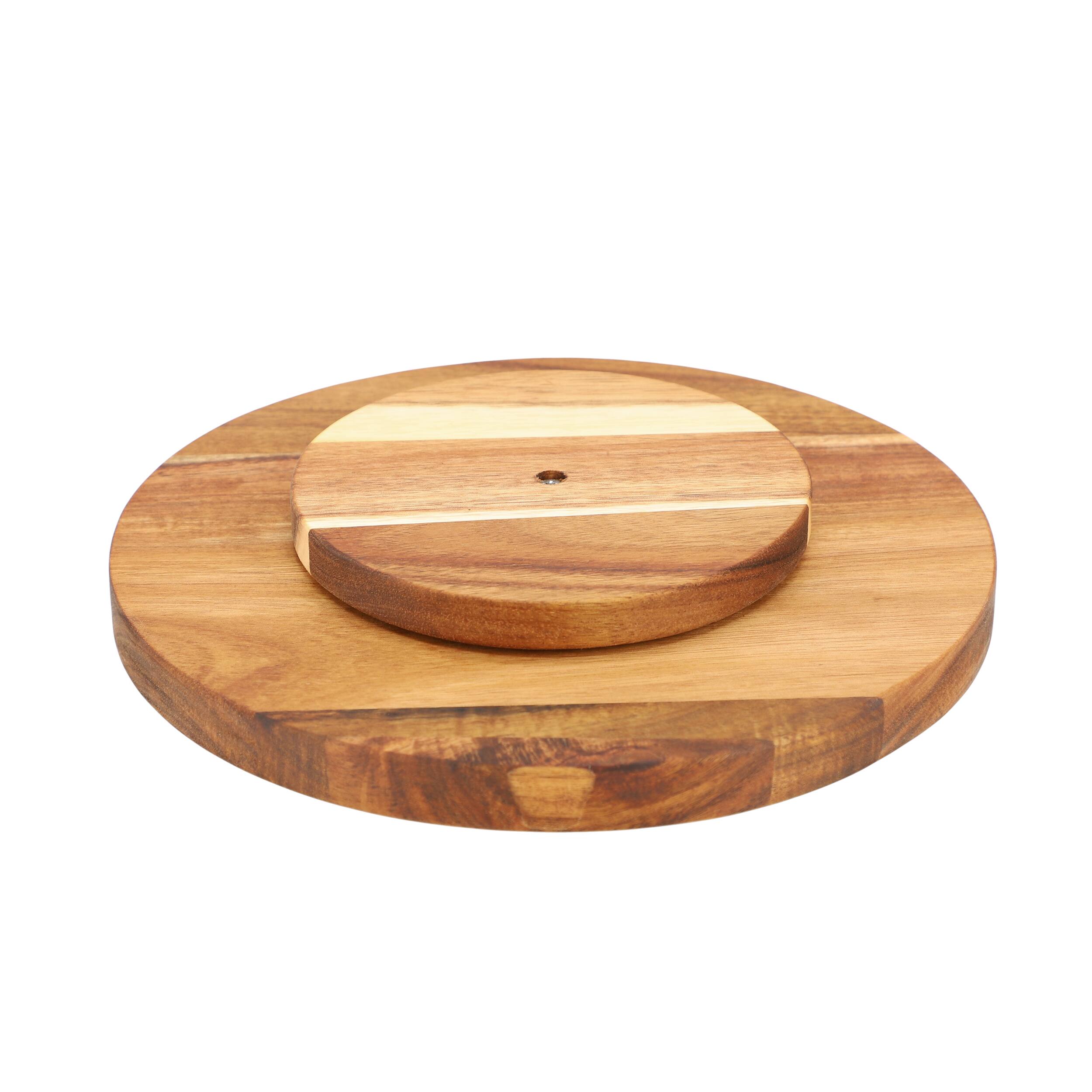 Angle. MegaChef - MegaChef 10 Inch Acacia Wood Lazy Susan Tray - Brown.