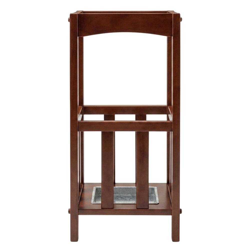 Left. FurniFact - Umbrella Stand with Metal Tray - Walnut.