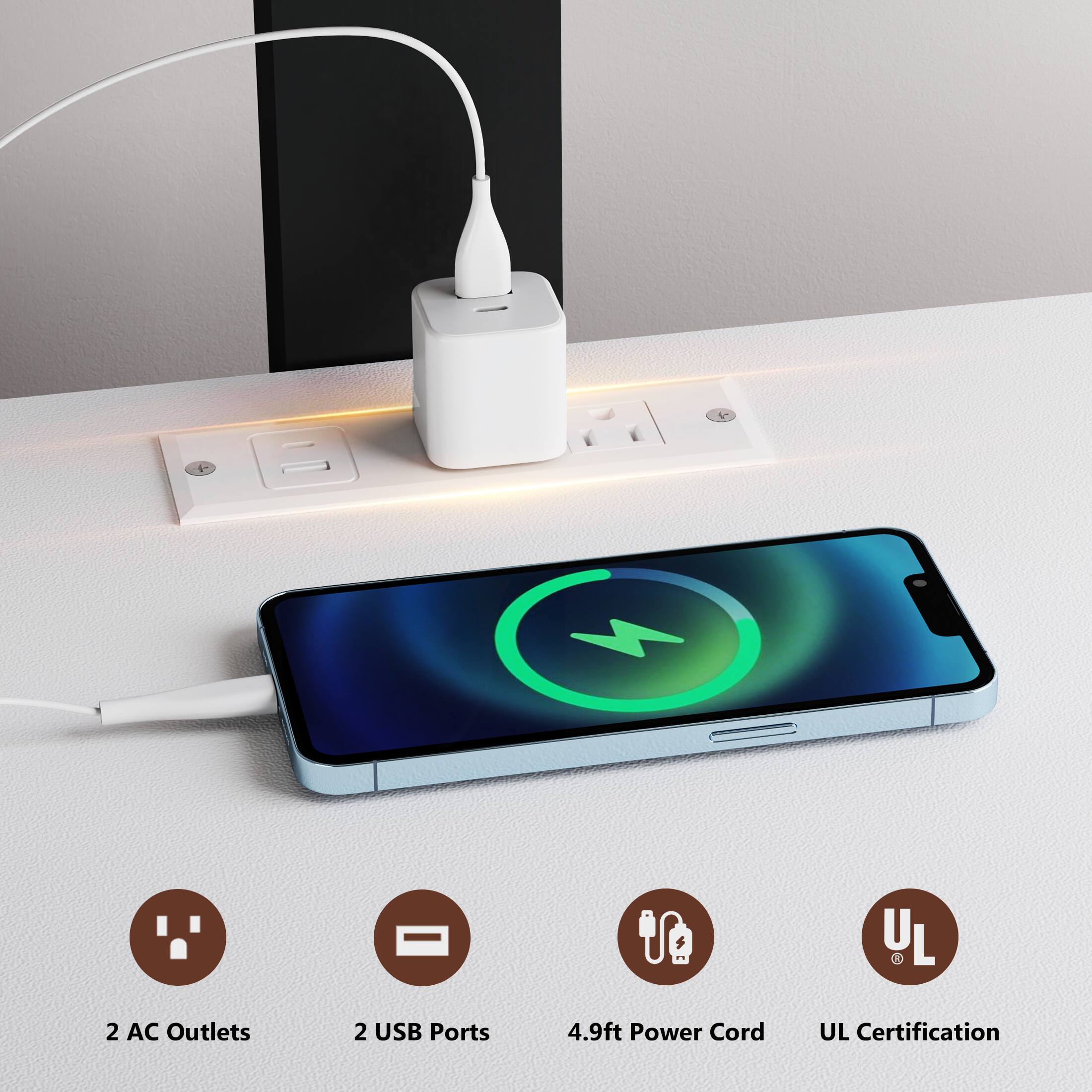 2 AC Outlets, 2 USB Ports, 4.9ft Power Cord, UL Certification