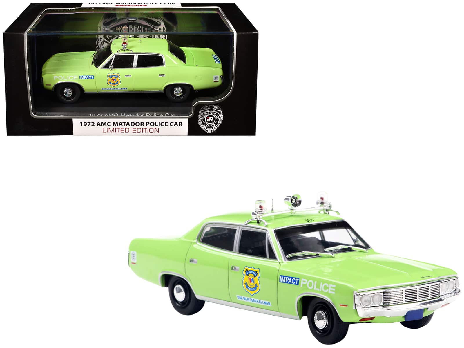 "1972 AMC Matador Police Car ""Cleveland Police Department"" Light Green 1/43 Diecast Model Car by Iconic Replicas" price history on PriceWatchPro
